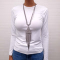 GUCCI CRYSTAL LOGO TRIANGLE FRINGE NECKLACE