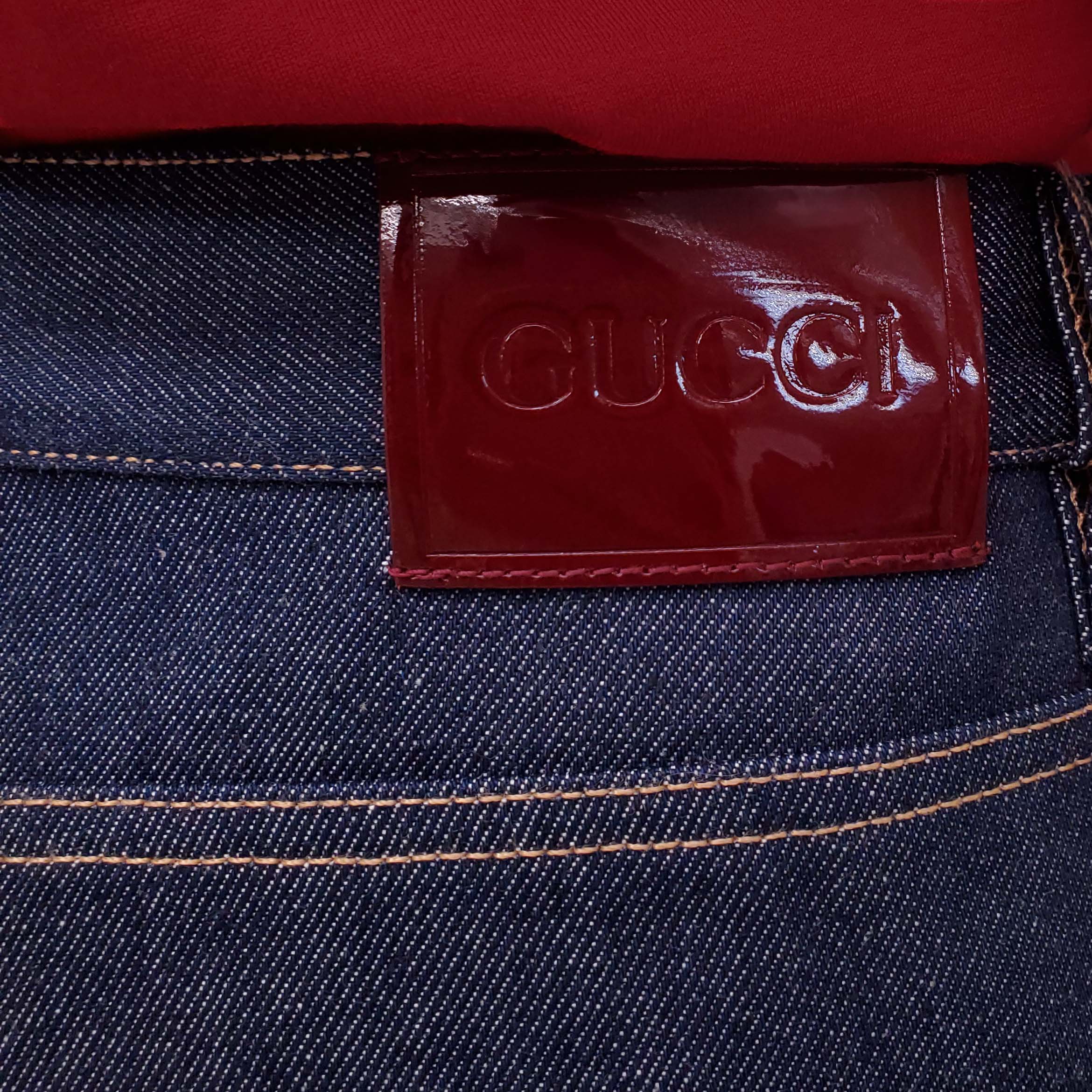 GUCCI DARK WASH DENIM SHORTS WITH LOGO - SIZE 28