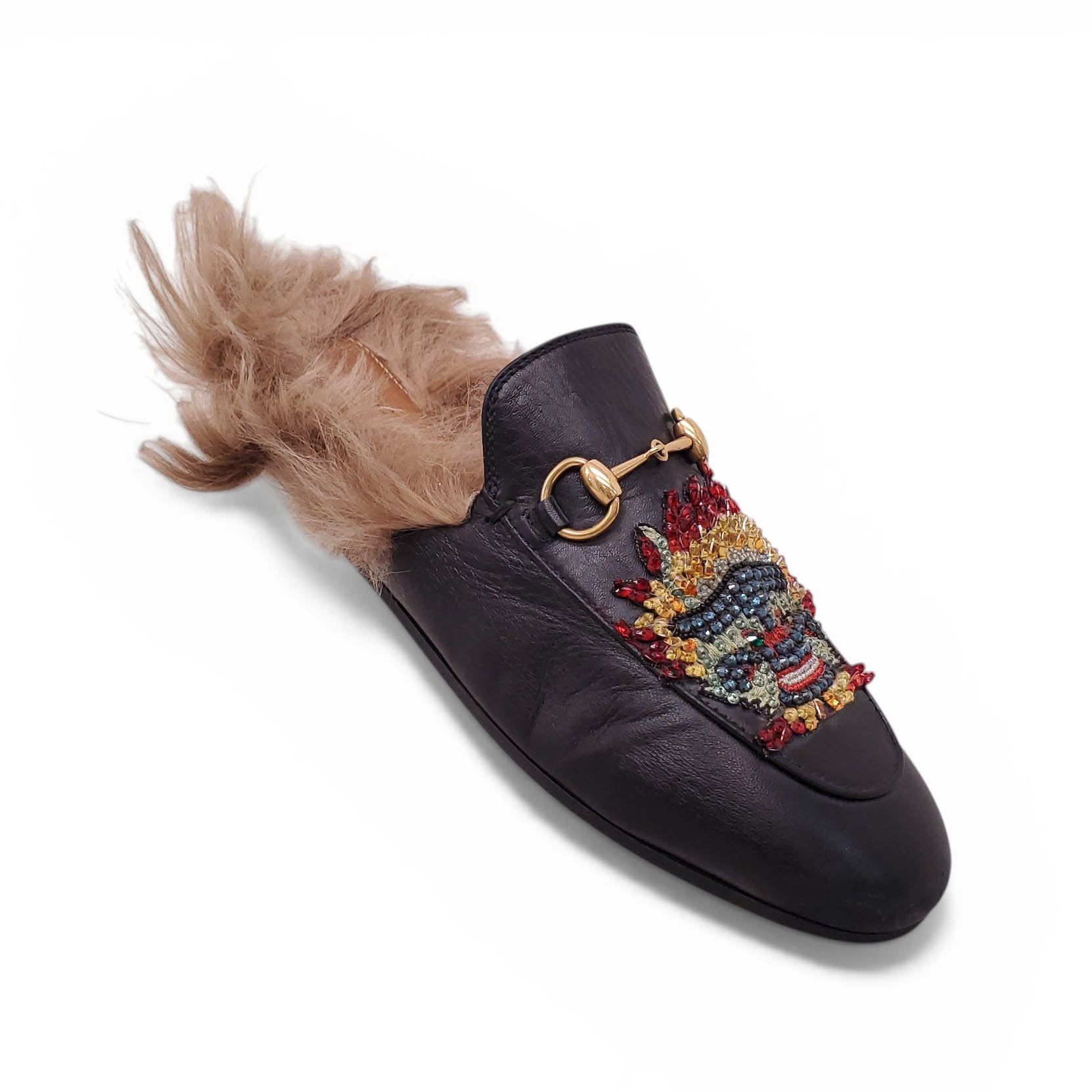GUCCI FUR LOAFERS WITH HORSEBIT DETAIL - SIZE 36