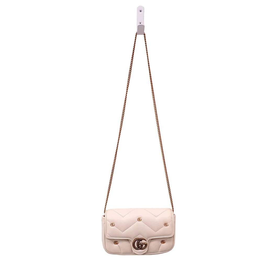 GUCCI GG MARMONT SMALL SHOULDER BAG IN IVORY WITH GG GOLD LOGOS