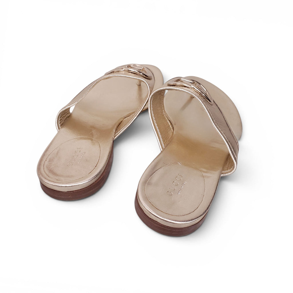 GUCCI GOLD METALLIC GG LOGO SANDALS - SIZE 9.5B