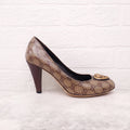 GUCCI LOGO HEELS WITH GOLD HEART EMBLEM - SIZE 39.5