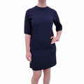 GUCCI NAVY SHORT SLEEVE DRESS WITH WEB DETAIL - SIZE 38