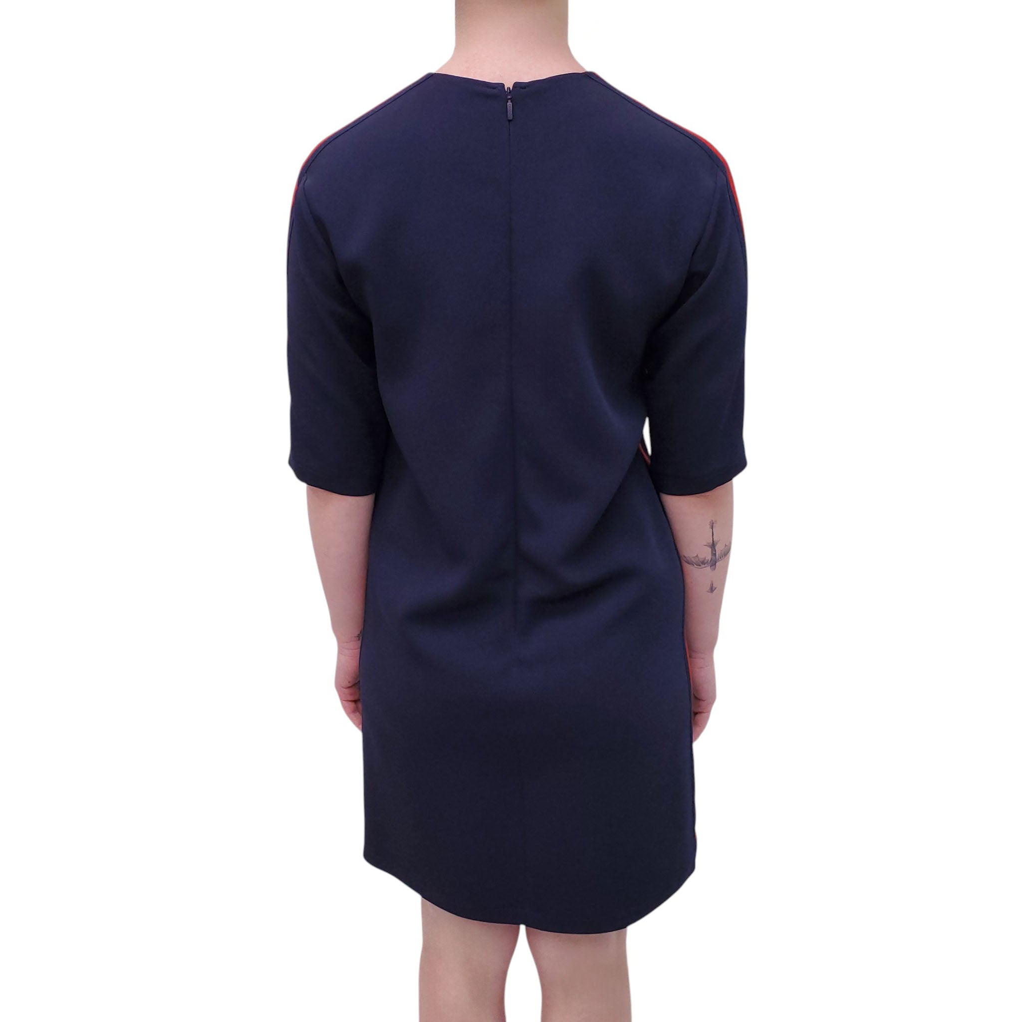GUCCI NAVY SHORT SLEEVE DRESS WITH WEB DETAIL - SIZE 38