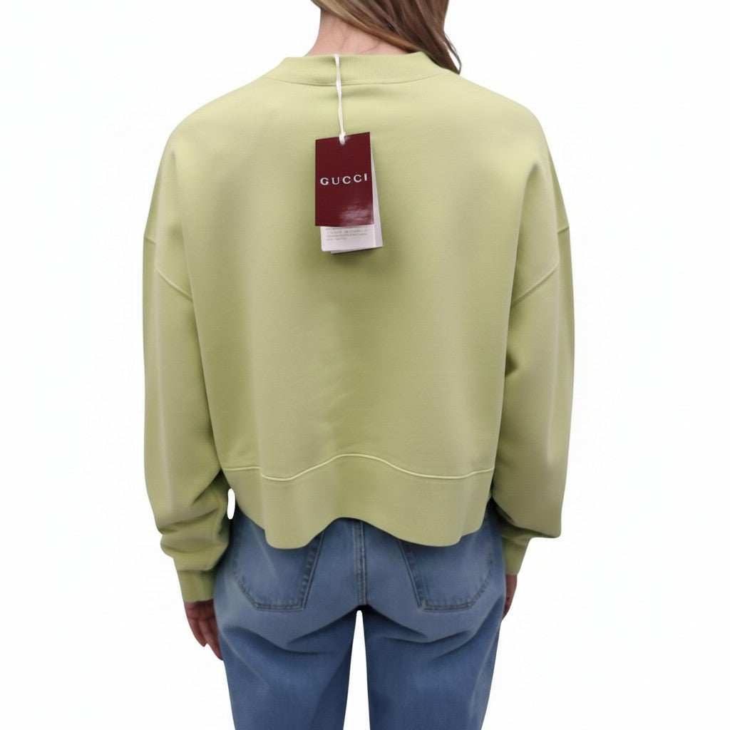 GUCCI NEON GREEN CROPPED LOGO SWEATER - SIZE M