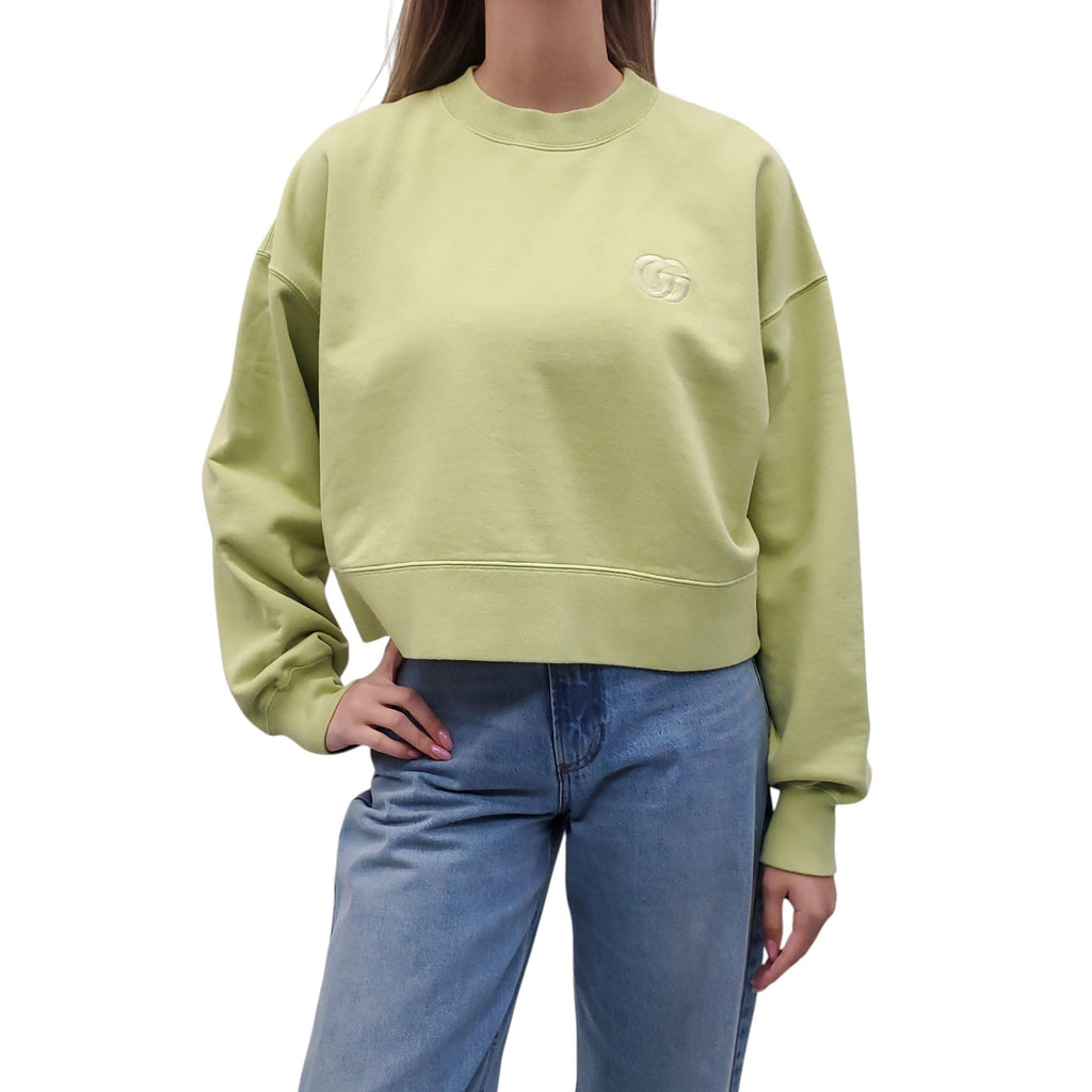 GUCCI NEON GREEN CROPPED LOGO SWEATER - SIZE M