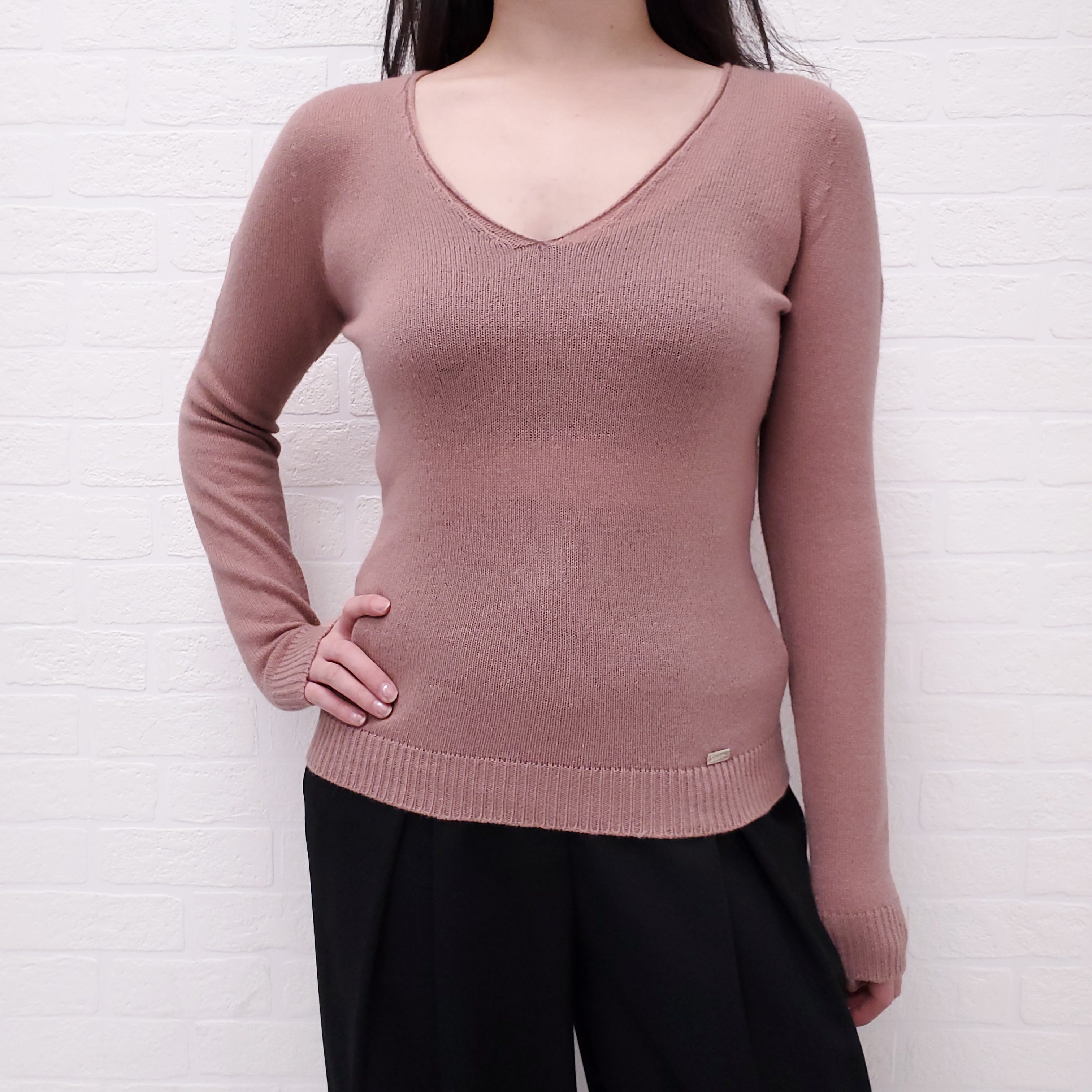 GUCCI PINK CASHMERE V NECK SWEATER - SIZE S