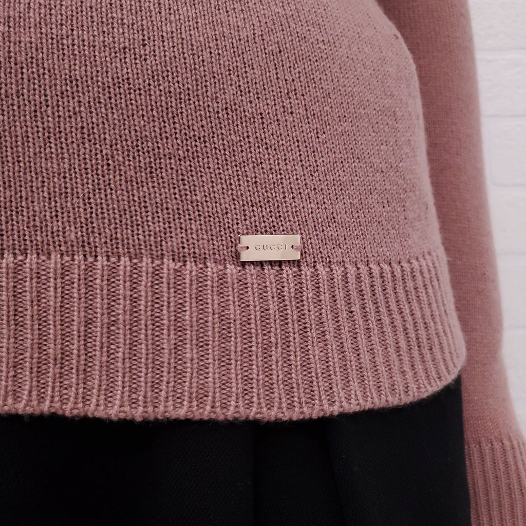 GUCCI PINK CASHMERE V NECK SWEATER - SIZE S