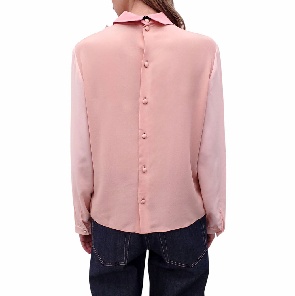 GUCCI PINK SILK TUXEDO BLOUSE WITH BOW DETAIL - SIZE 44