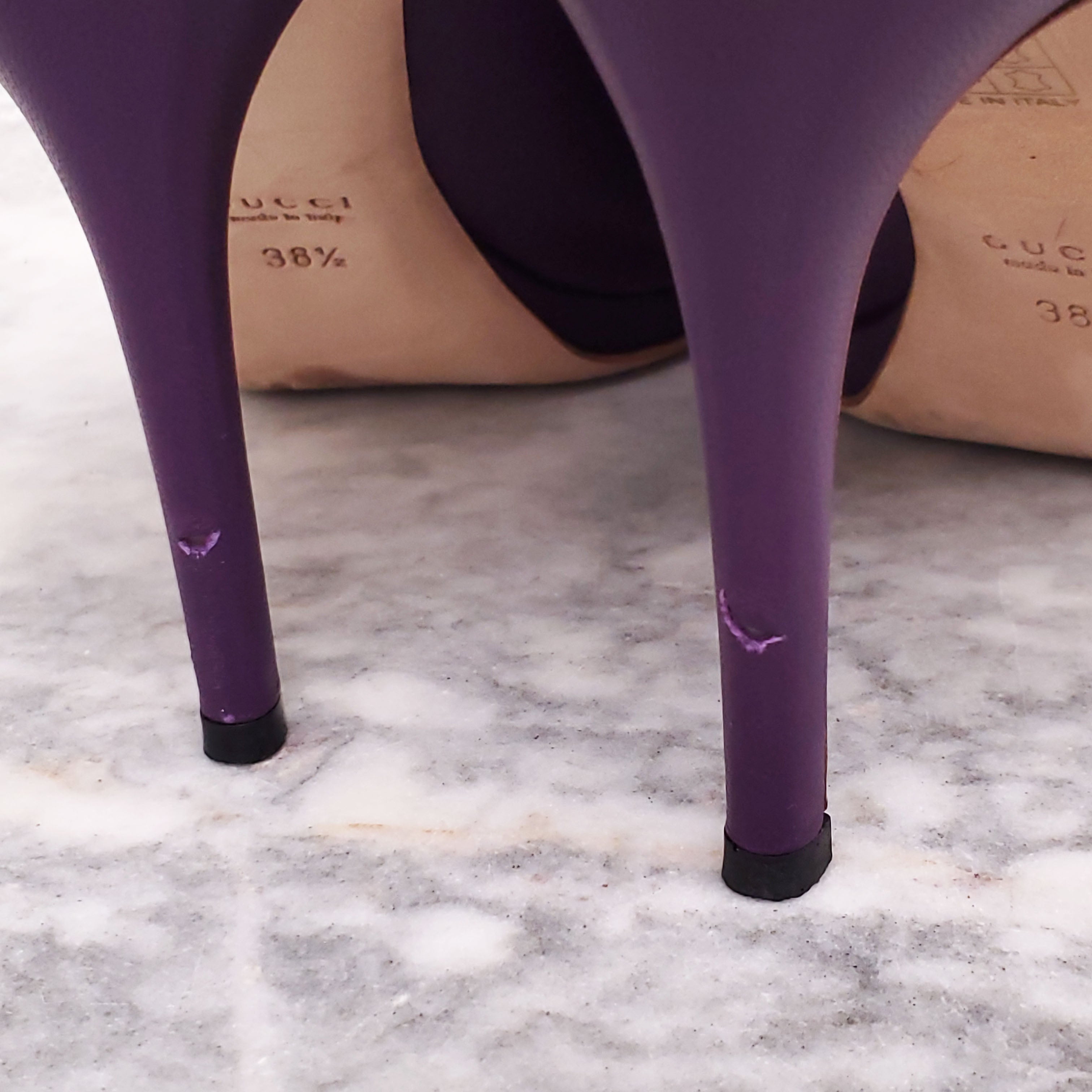 GUCCI PURPLE HORSEBIT PEEP TOE HEELS - SIZE 38.5