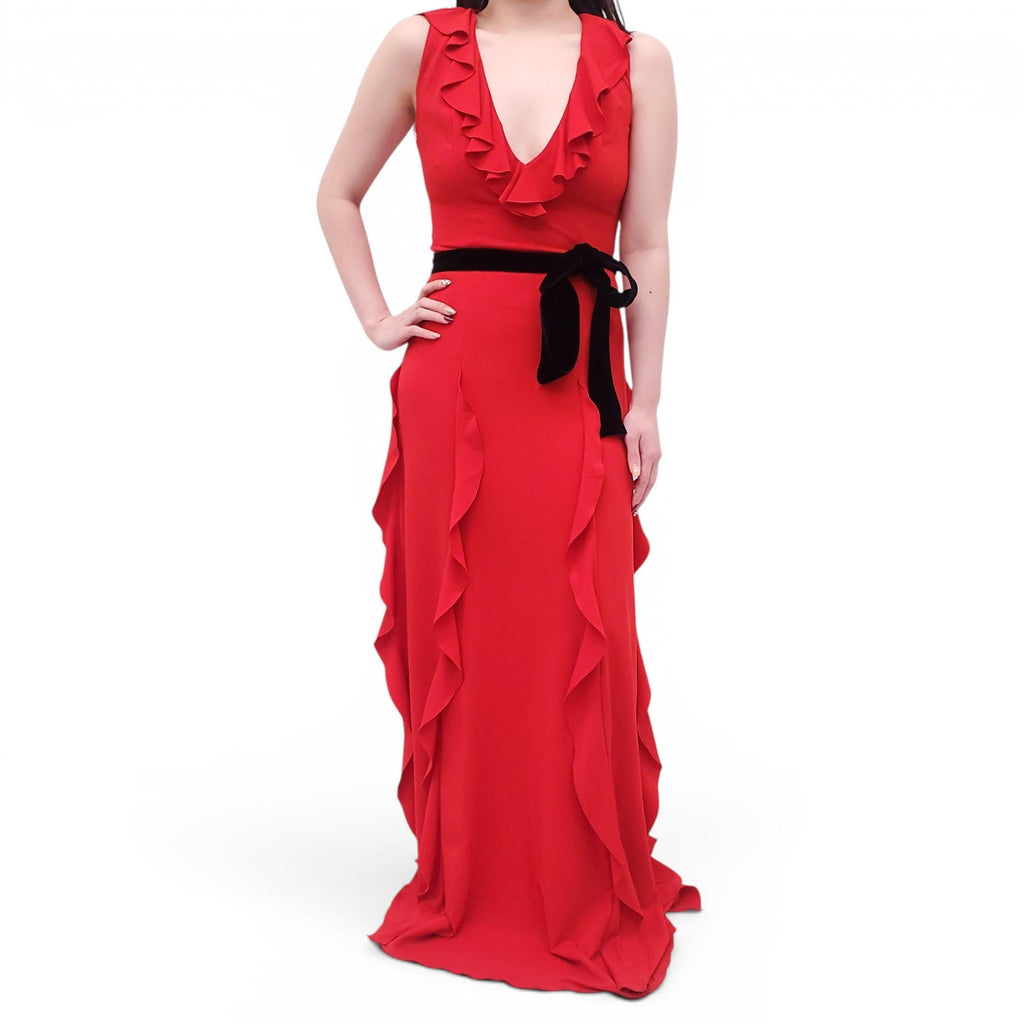 GUCCI RED GOWN WITH VELVET BOW DETAIL - SIZE M