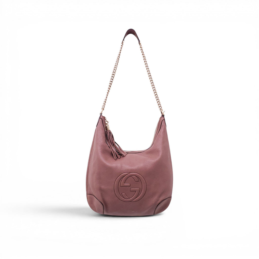 GUCCI ROSE PINK LARGE SOHO TASSLE CHAIN CROSSBODY BAG