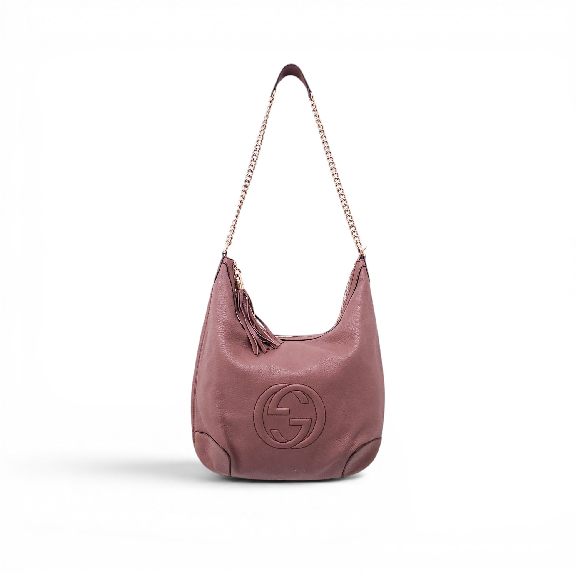 GUCCI ROSE PINK LARGE SOHO TASSLE CHAIN CROSSBODY BAG