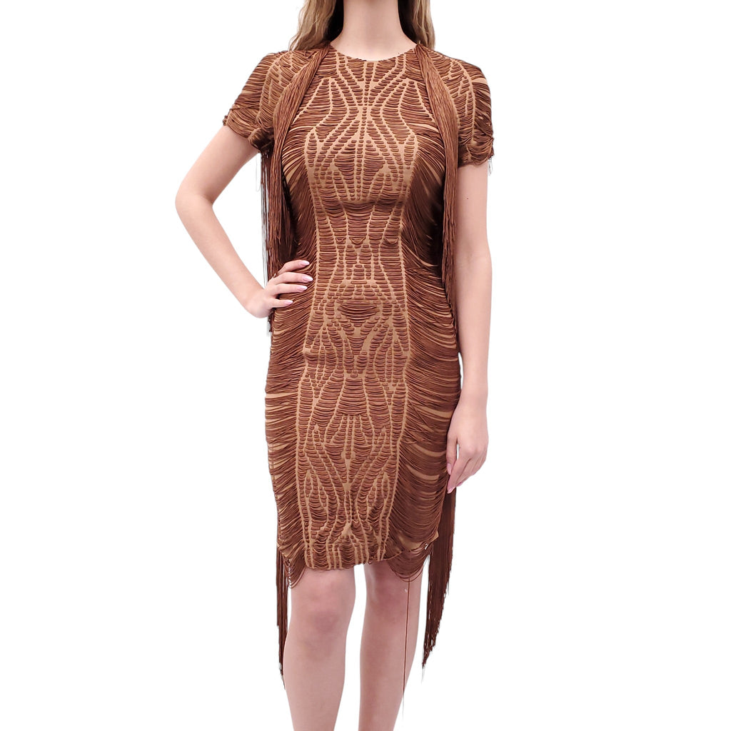 GUCCI RUNWAY BROWN FRINGE DRESS - SIZE 40