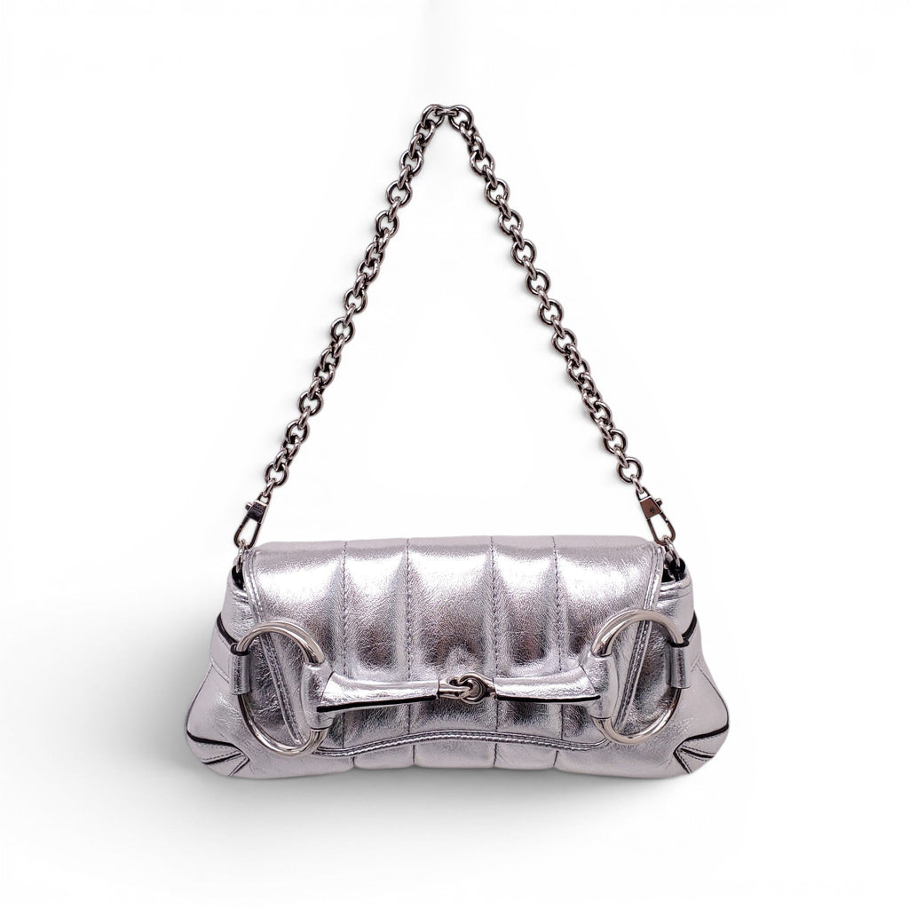 GUCCI SILVER METALLIC HORSEBIT CHAIN BAG