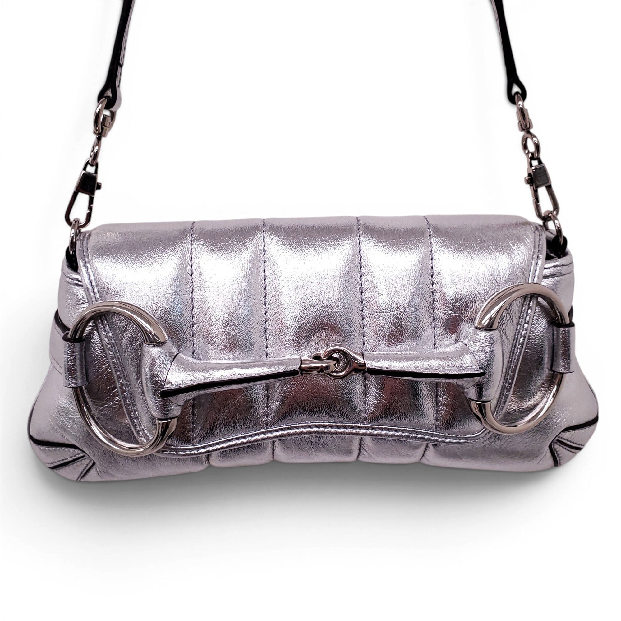 GUCCI SILVER METALLIC HORSEBIT CHAIN BAG