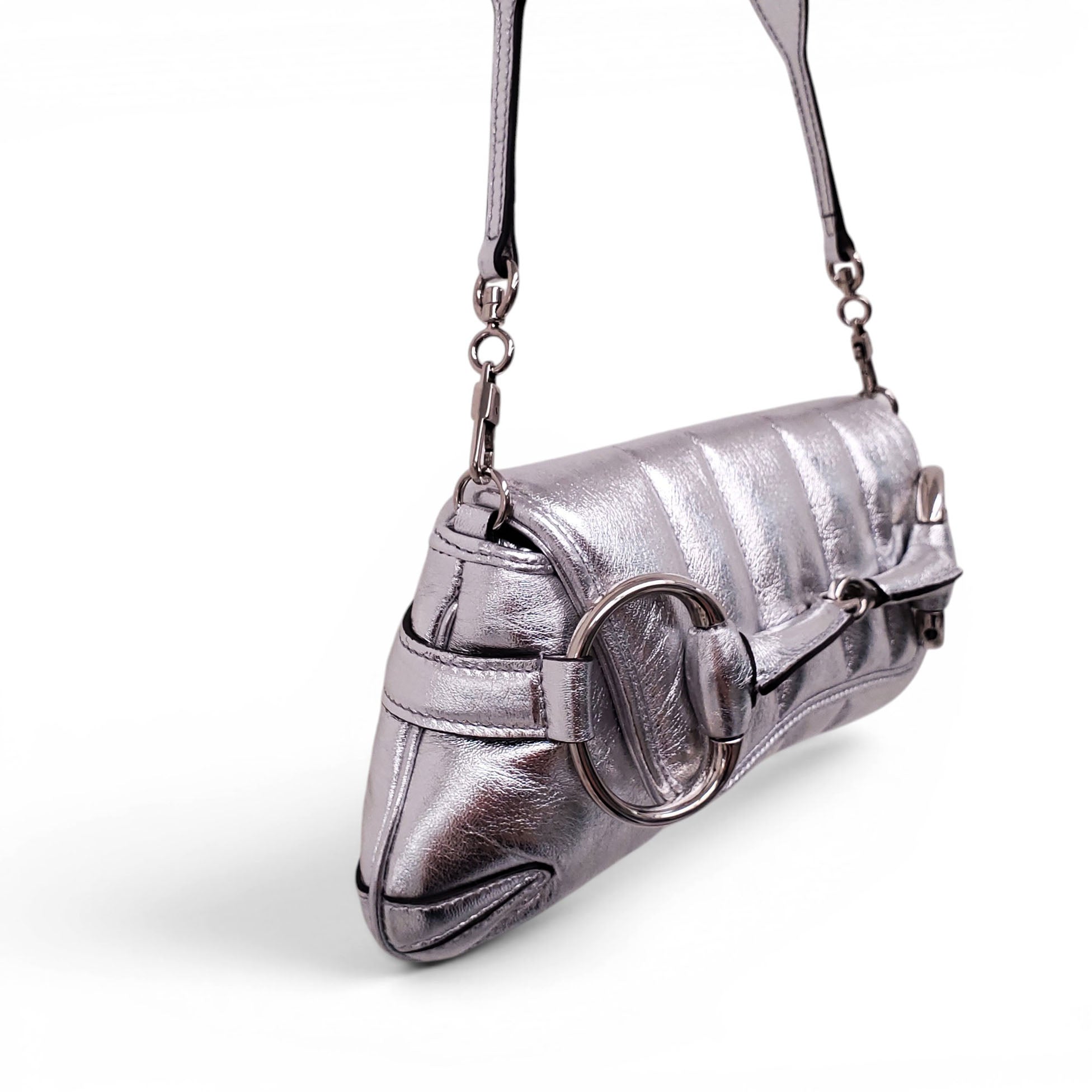 GUCCI SILVER METALLIC HORSEBIT CHAIN BAG