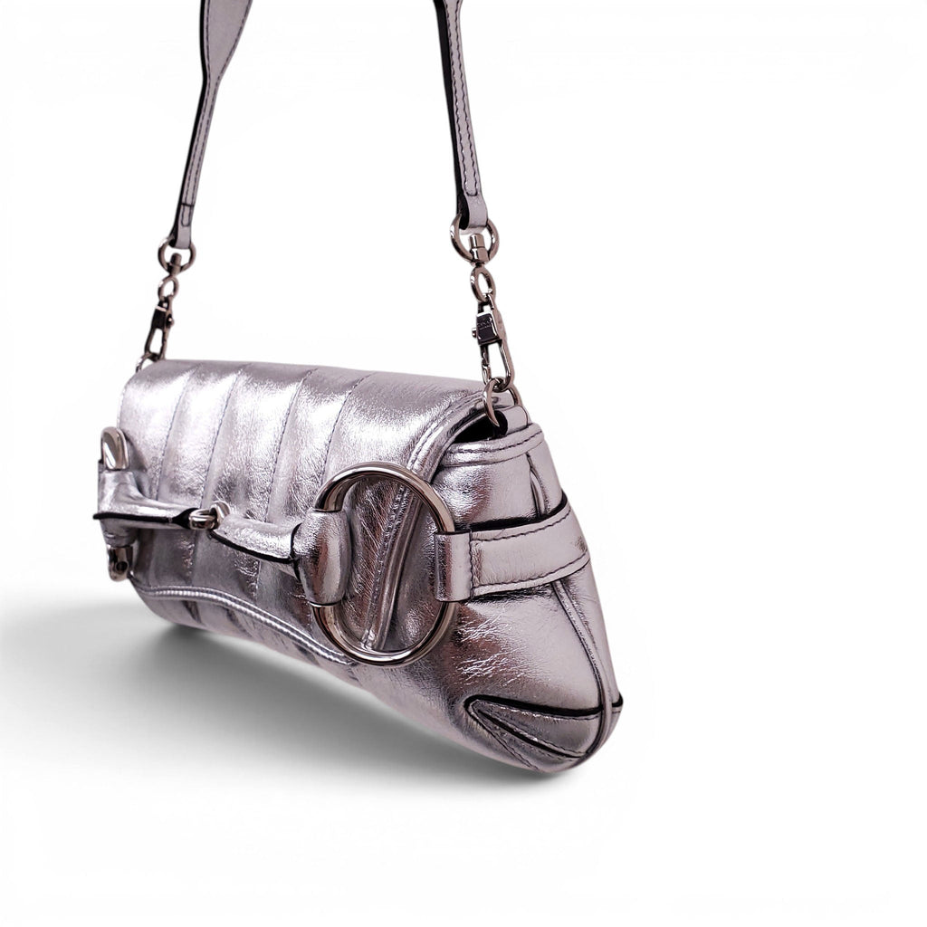 GUCCI SILVER METALLIC HORSEBIT CHAIN BAG