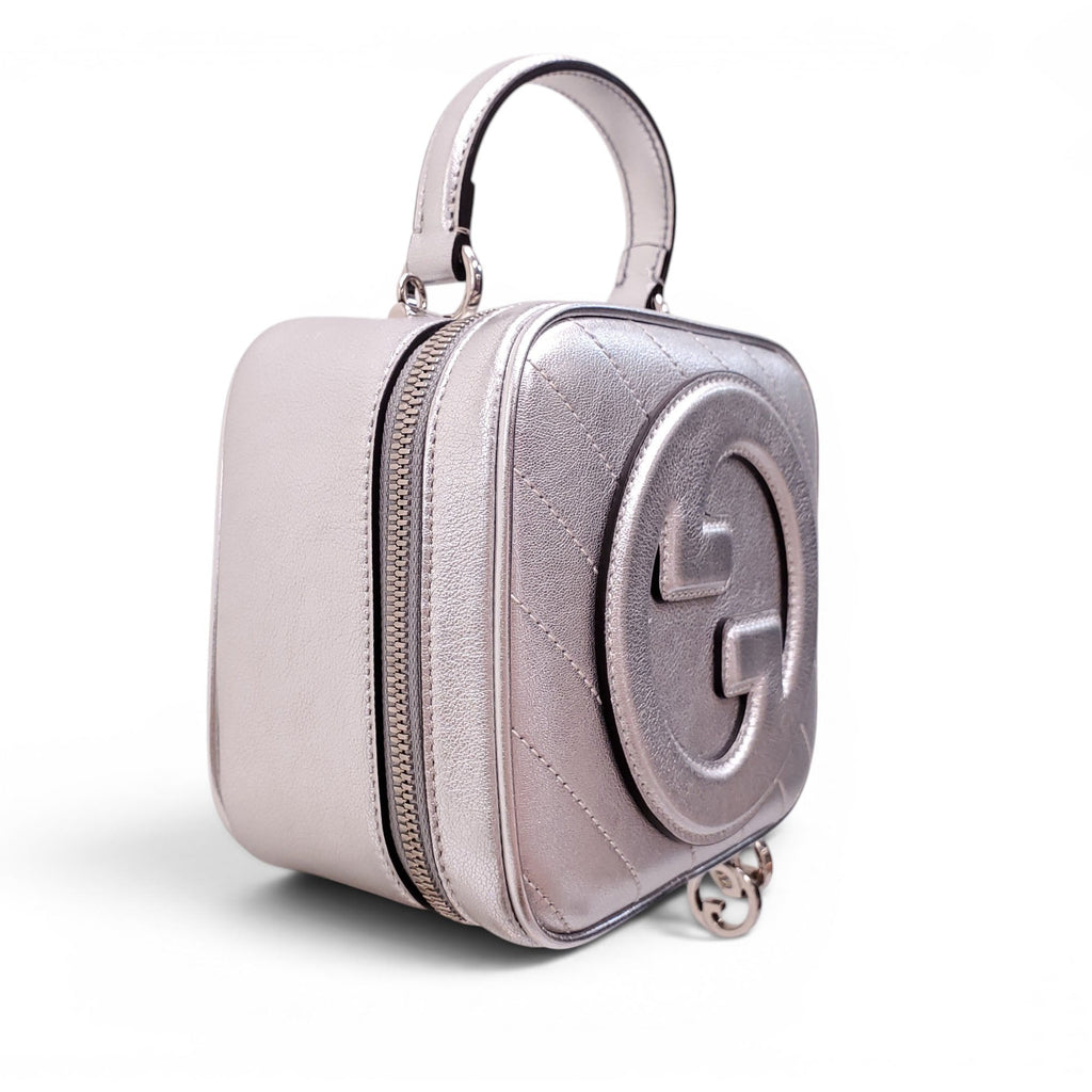 GUCCI SILVER METALLIC LOGO CROSSBODY BAG
