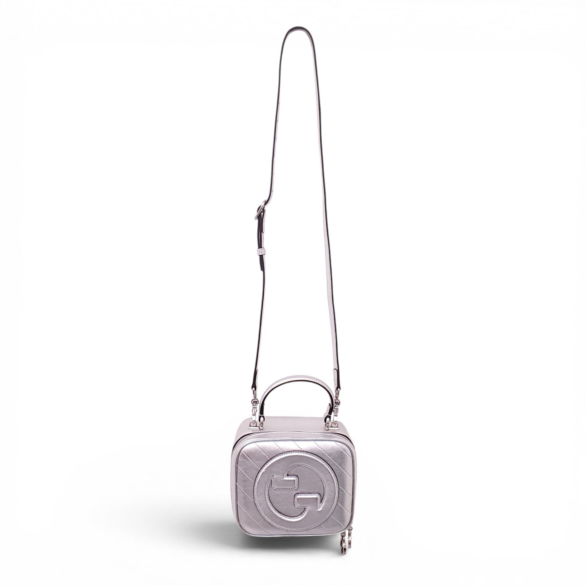GUCCI SILVER METALLIC LOGO CROSSBODY BAG