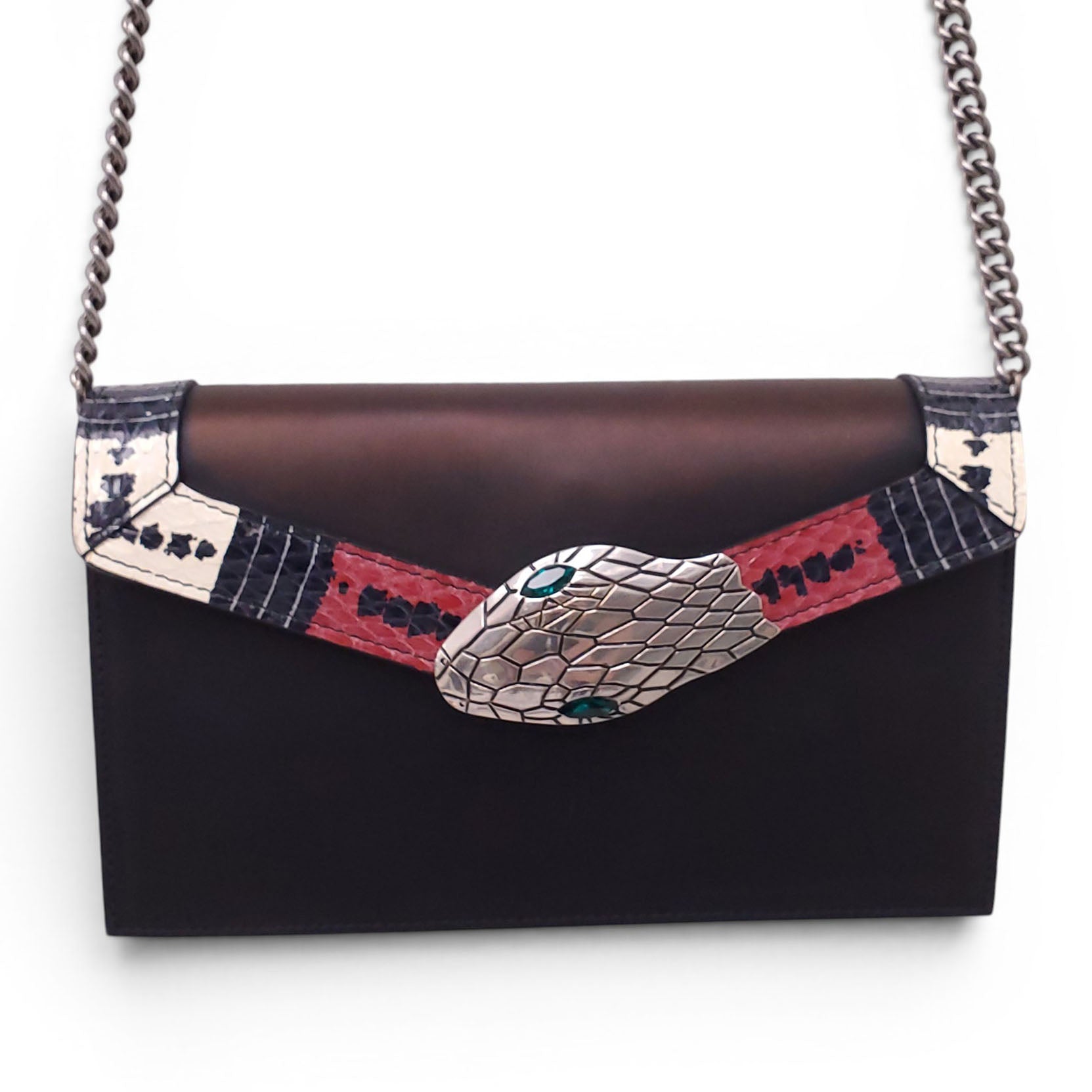 GUCCI SNAKESKIN-TRIMMED BLACK LILITH CHAIN BAG
