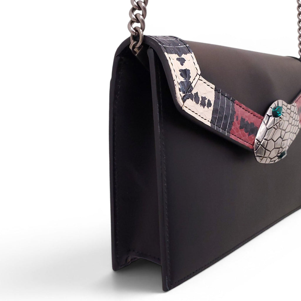 GUCCI SNAKESKIN-TRIMMED BLACK LILITH CHAIN BAG