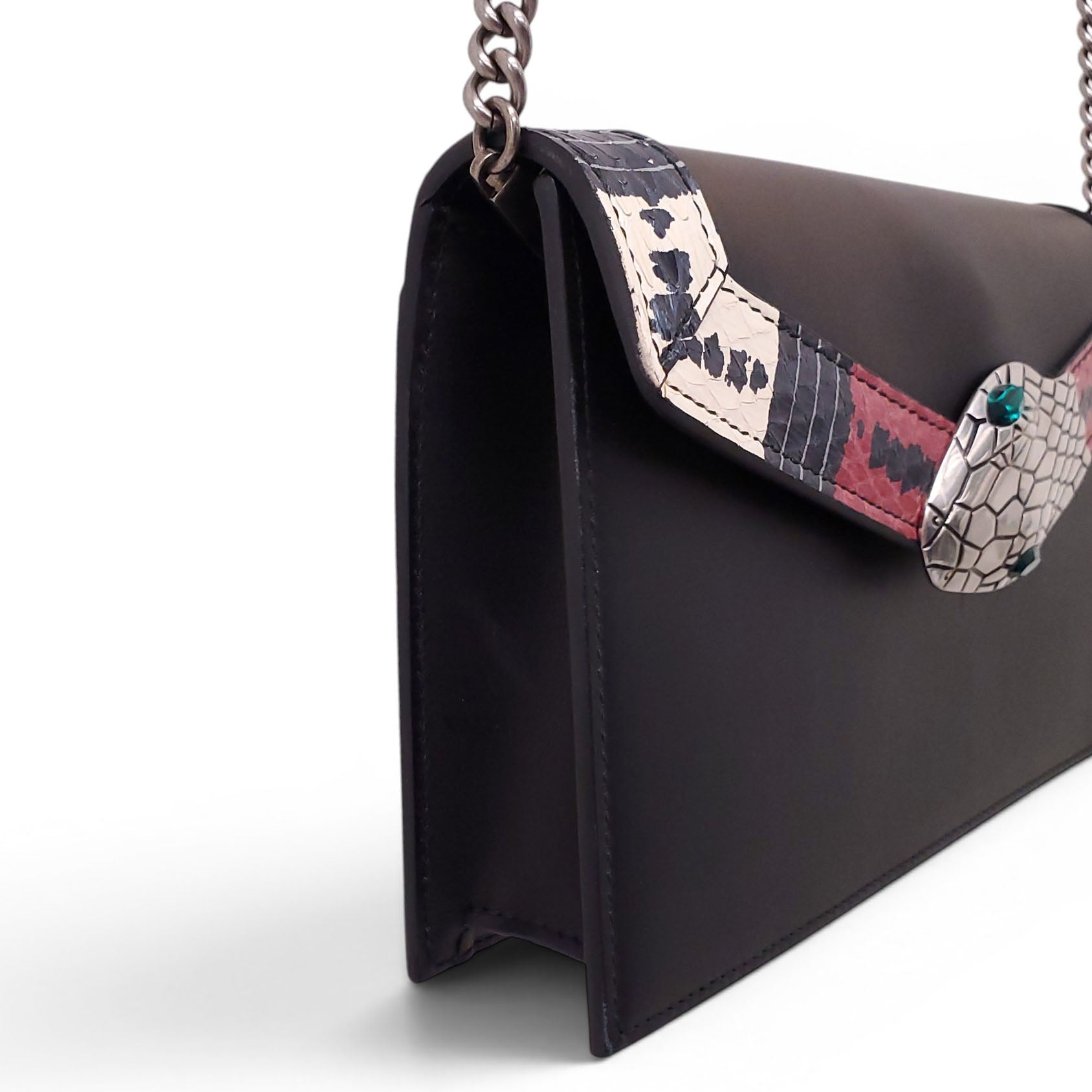 GUCCI SNAKESKIN-TRIMMED BLACK LILITH CHAIN BAG