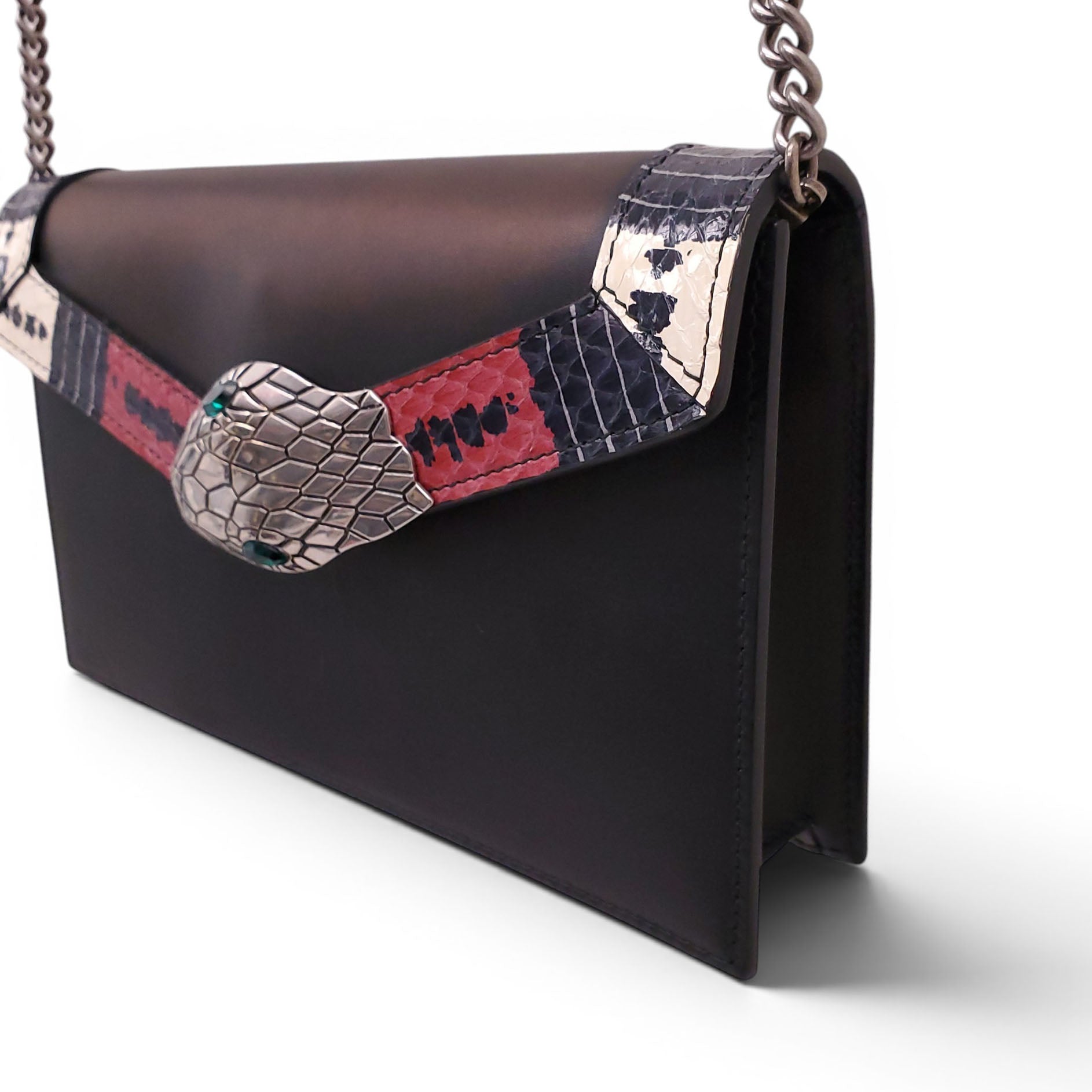 GUCCI SNAKESKIN-TRIMMED BLACK LILITH CHAIN BAG
