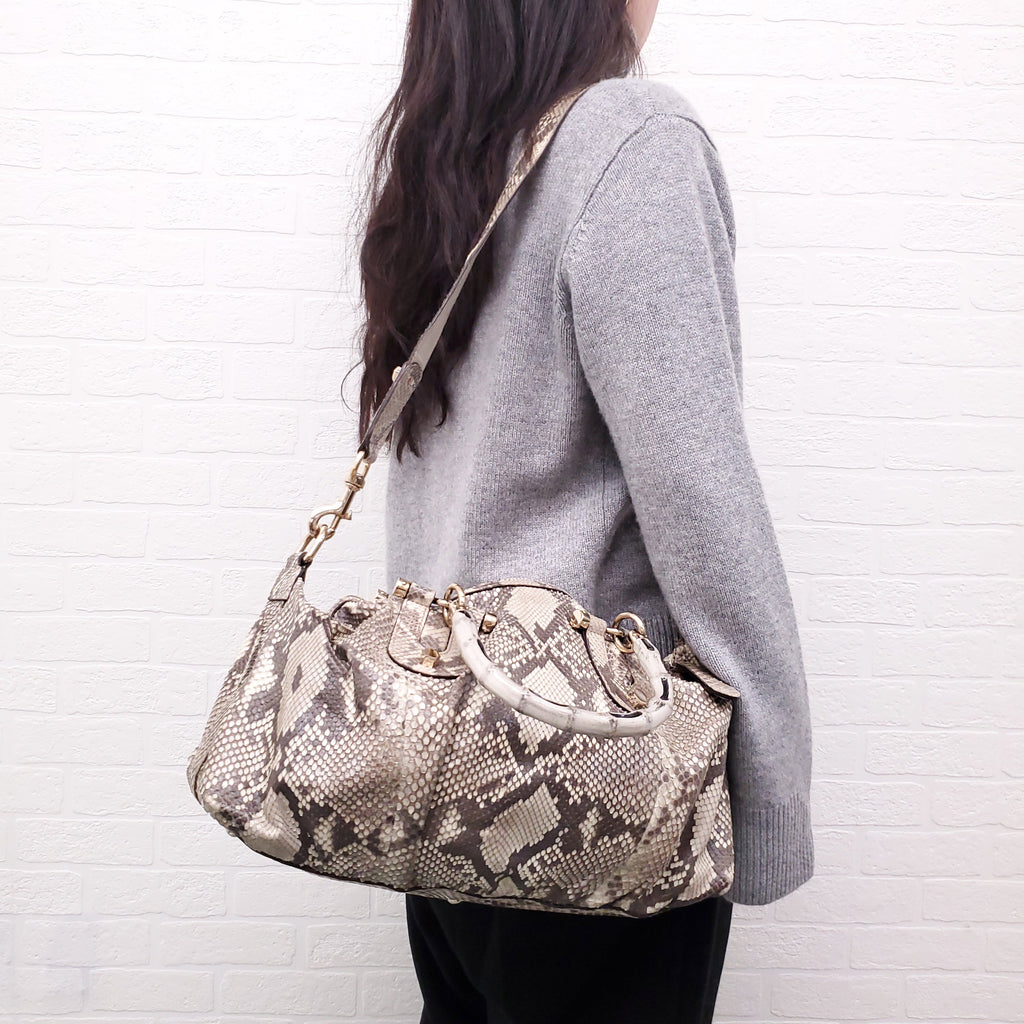GUCCI SNAKESKIN HANDBAG WITH BAMBOO HANDLE