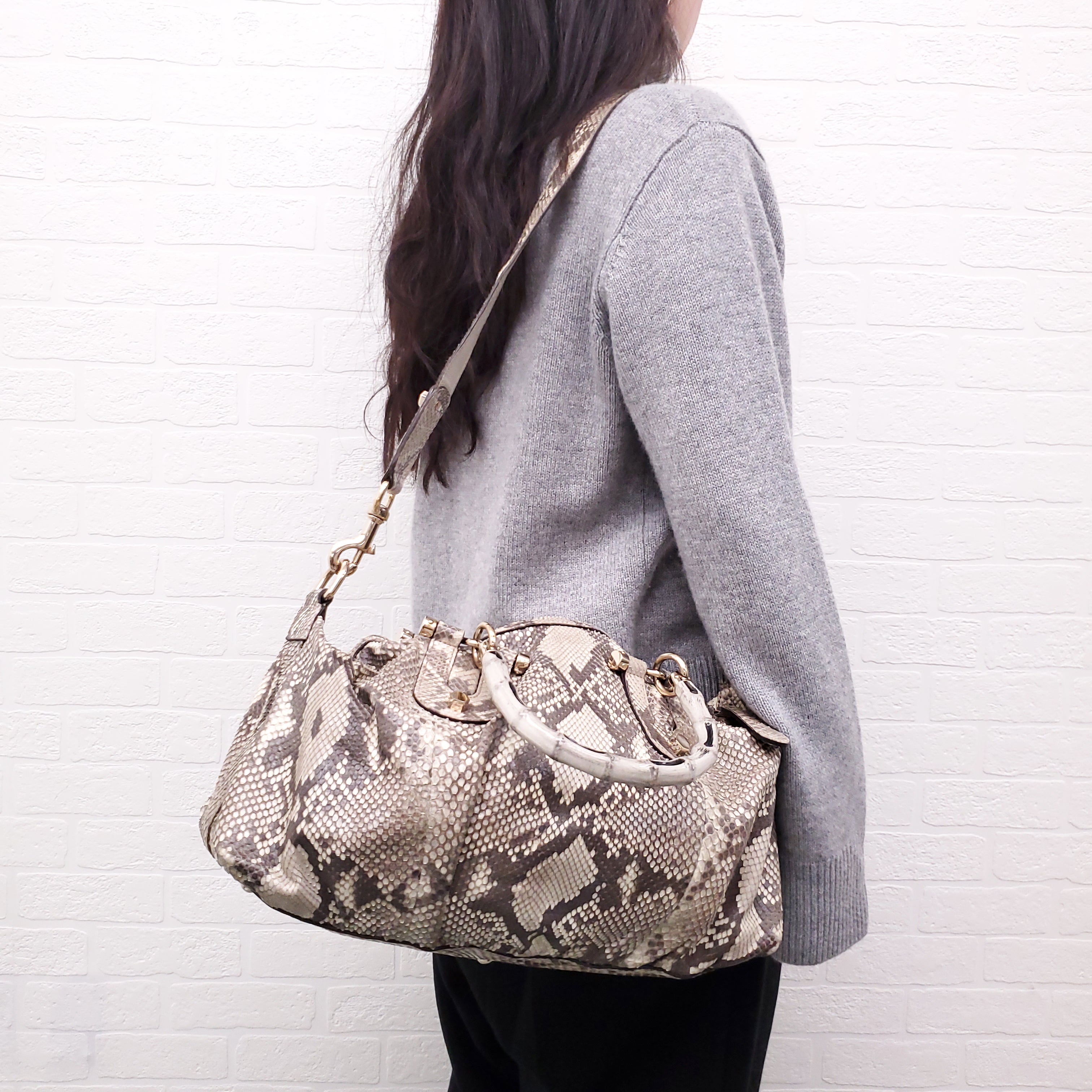 GUCCI SNAKESKIN HANDBAG WITH BAMBOO HANDLE