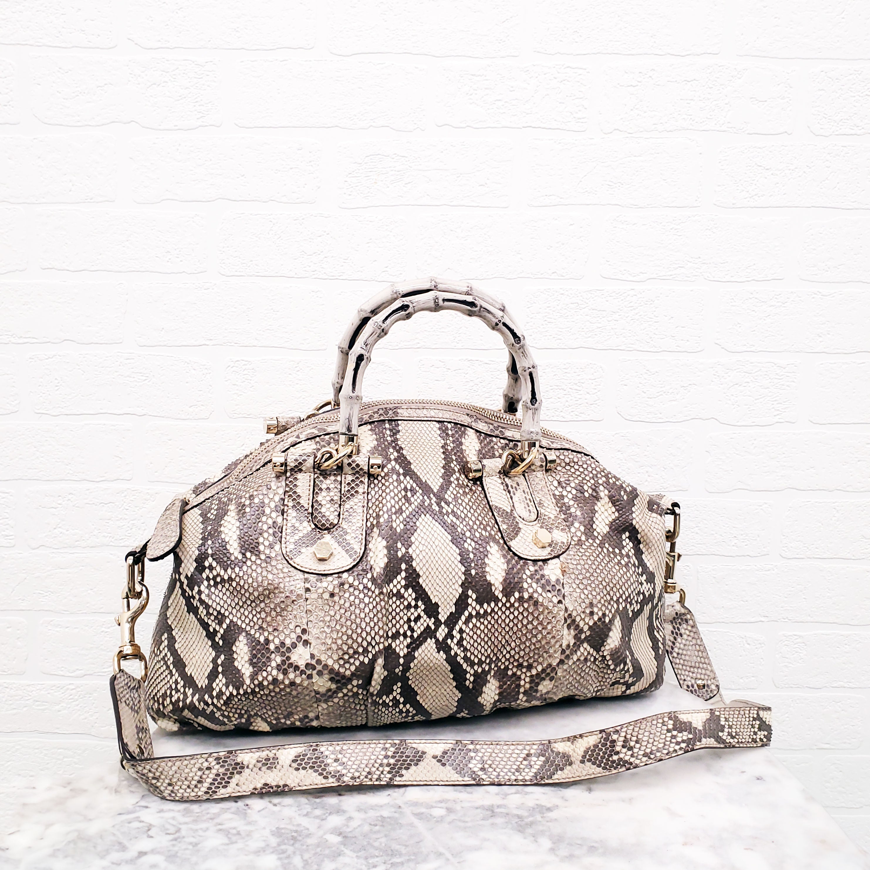 GUCCI SNAKESKIN HANDBAG WITH BAMBOO HANDLE