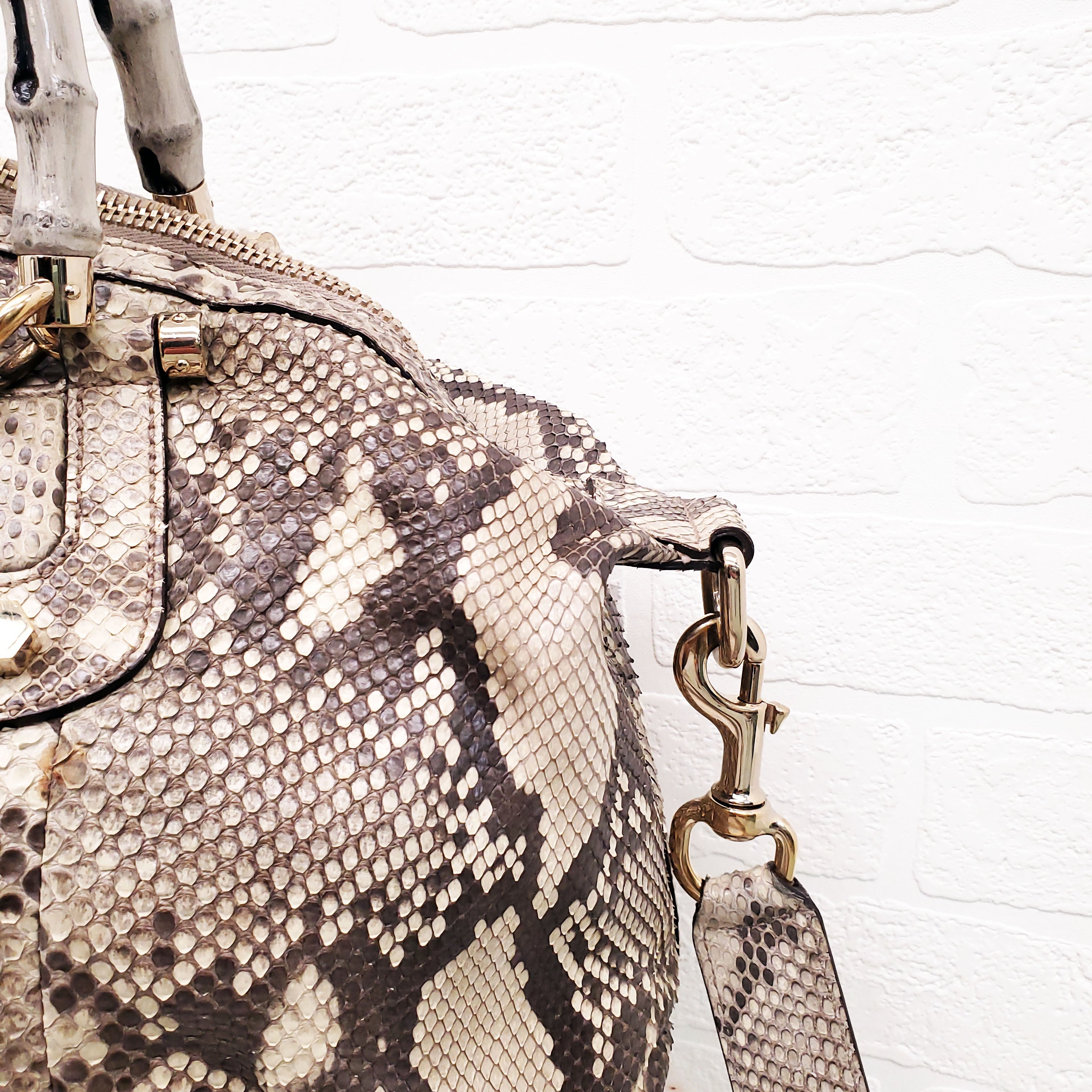 GUCCI SNAKESKIN HANDBAG WITH BAMBOO HANDLE