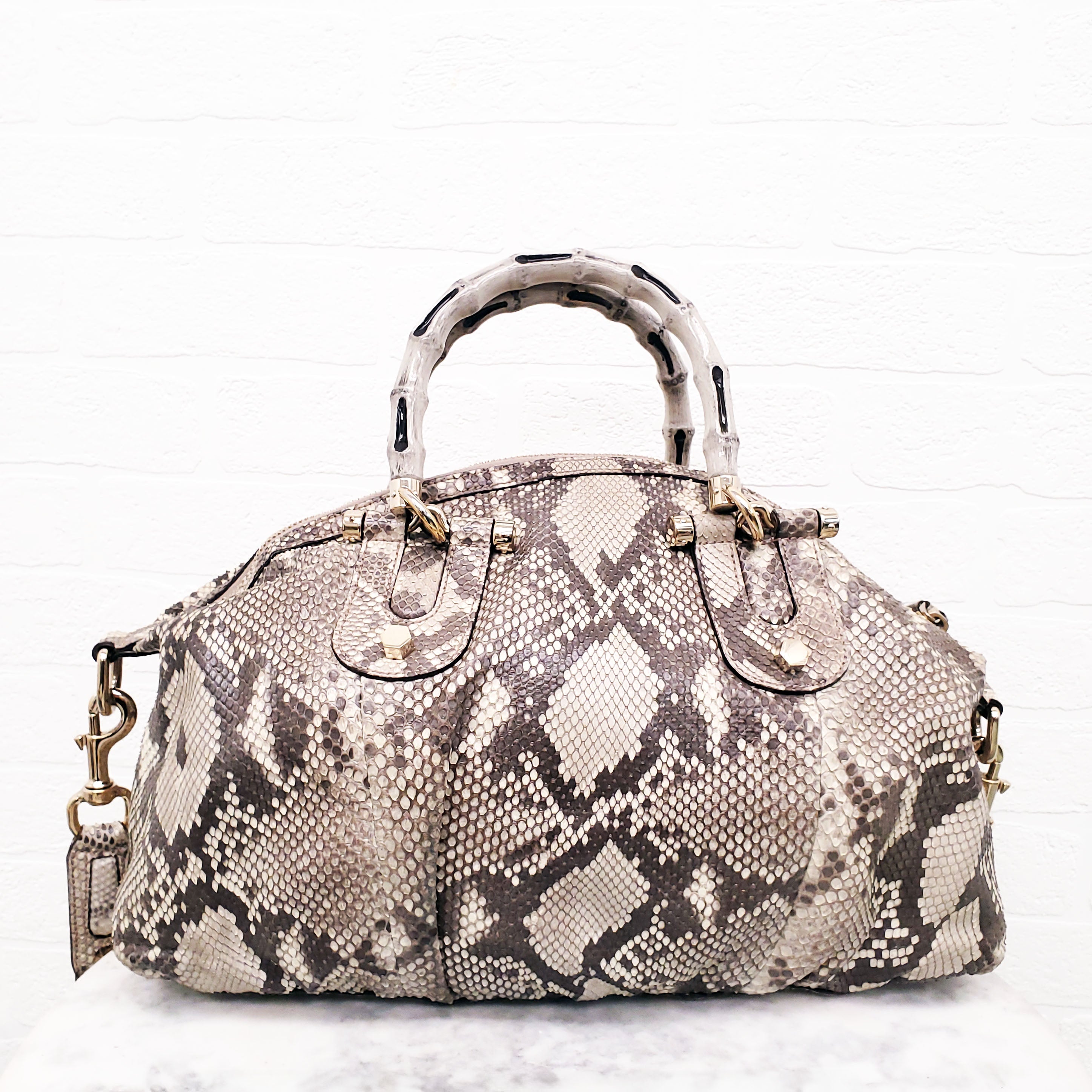 GUCCI SNAKESKIN HANDBAG WITH BAMBOO HANDLE