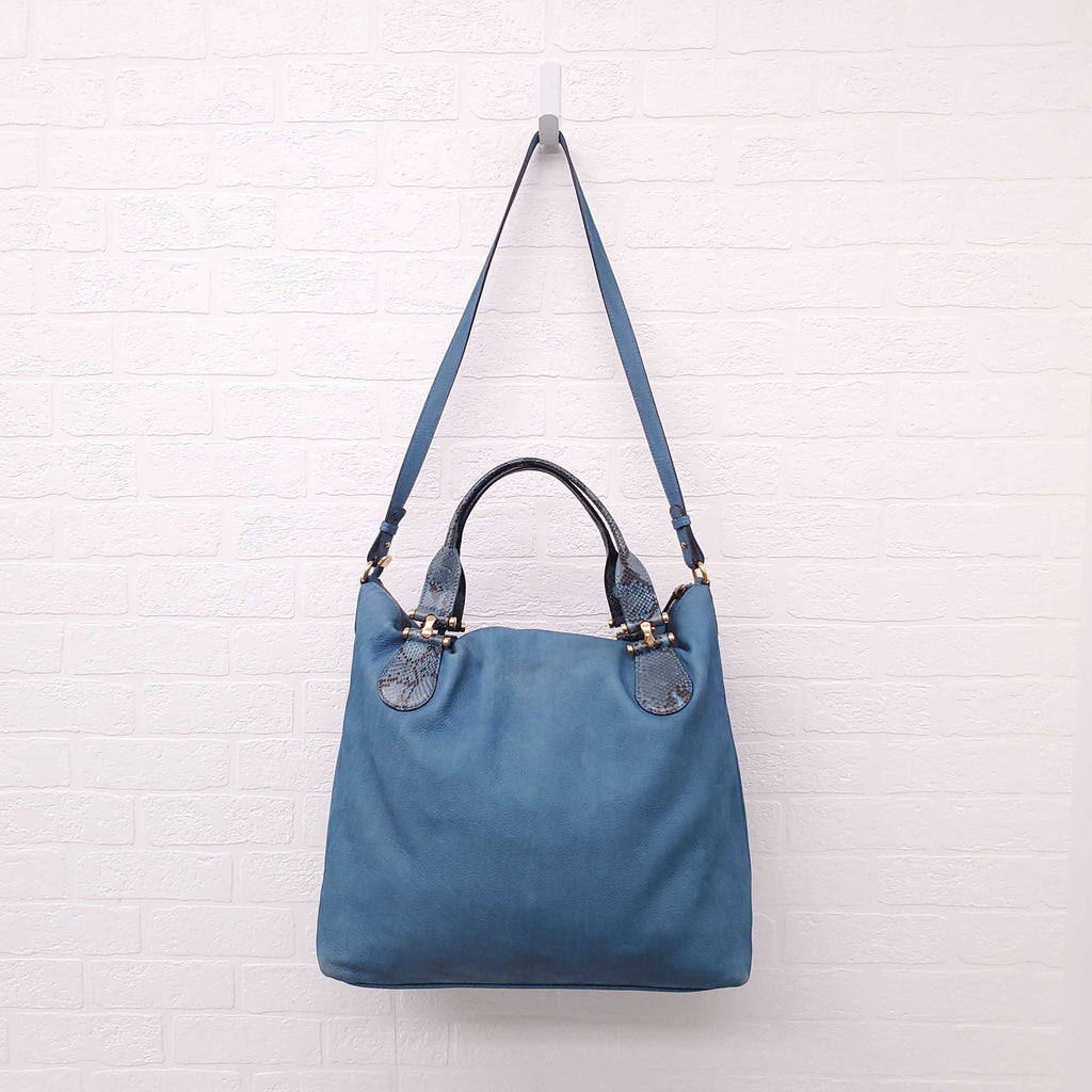 GUCCI TWICE SUEDE AND PYTHON LEATHER TOTE