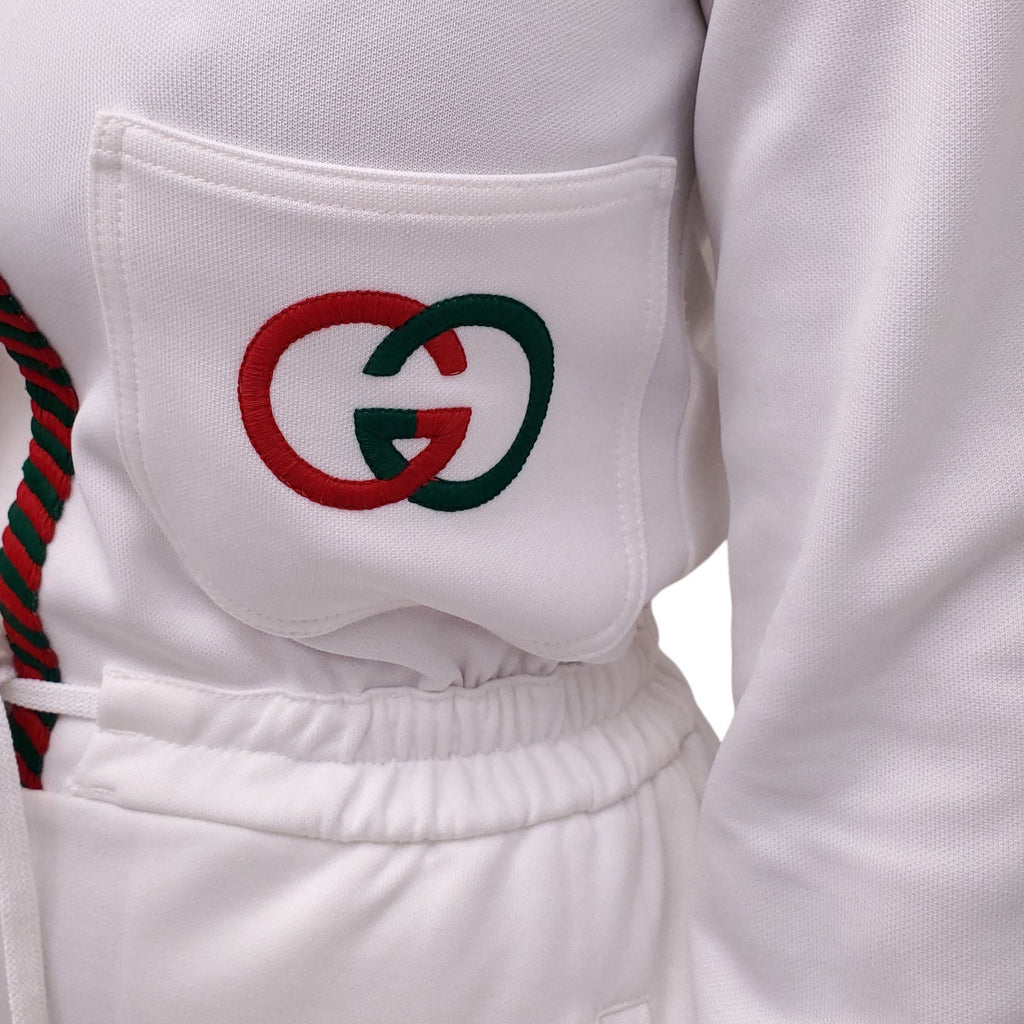 GUCCI WHITE DRESS WITH RED AND GREEN LOGO - SIZE XS