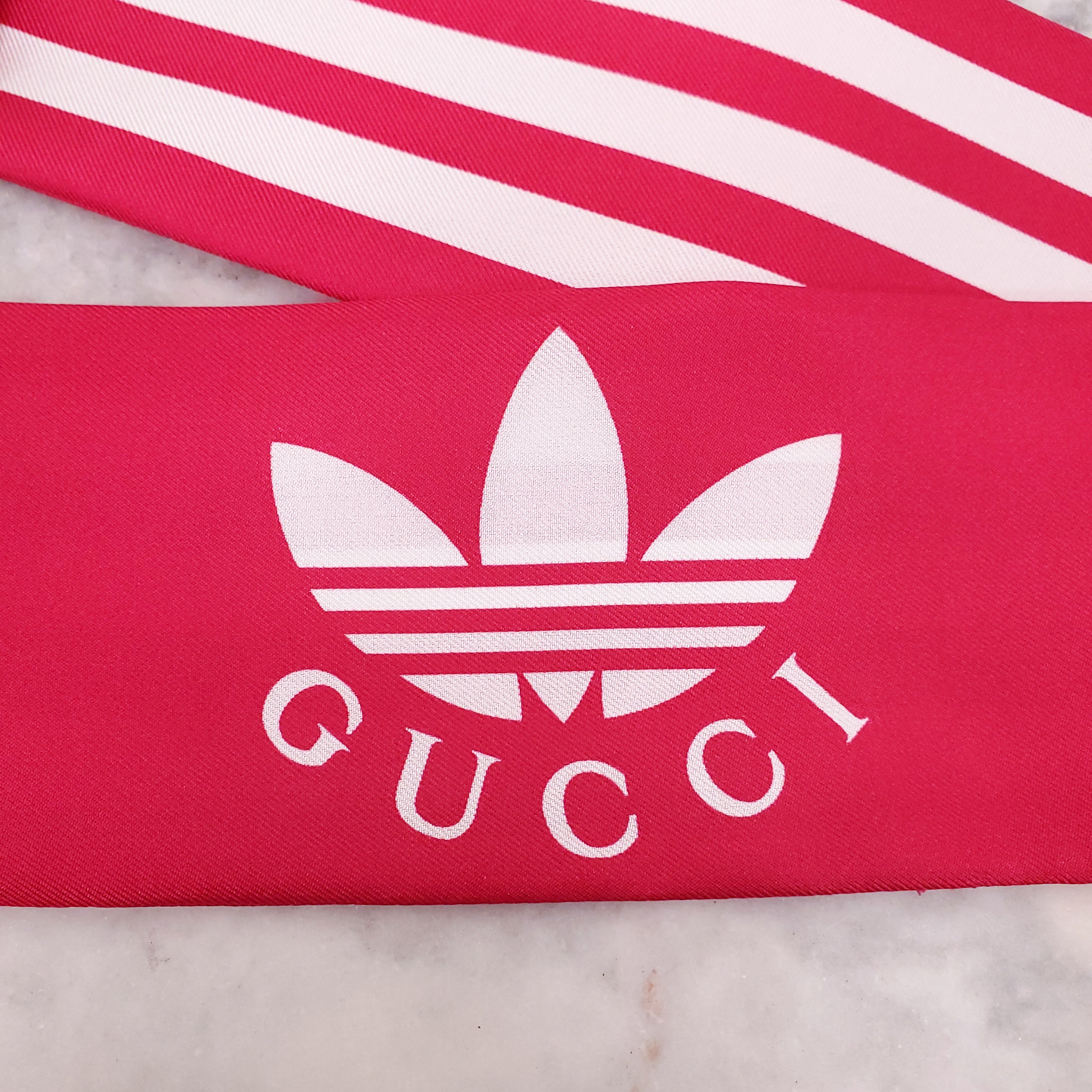 GUCCI X ADIDAS PINK LOGO SILK TWILLY