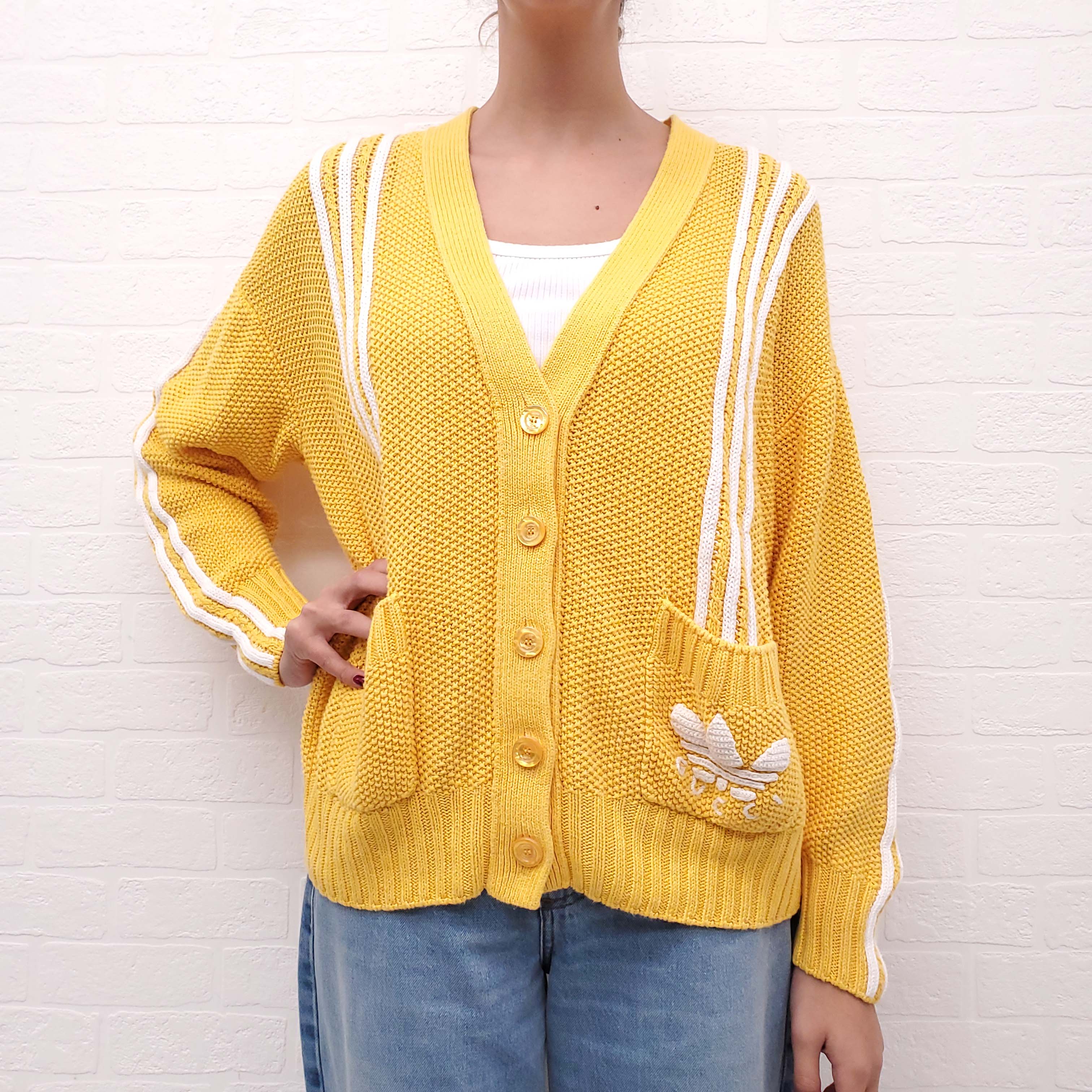 GUCCI X ADIDAS YELLOW CABLE KNIT CARDIGAN - SIZE M