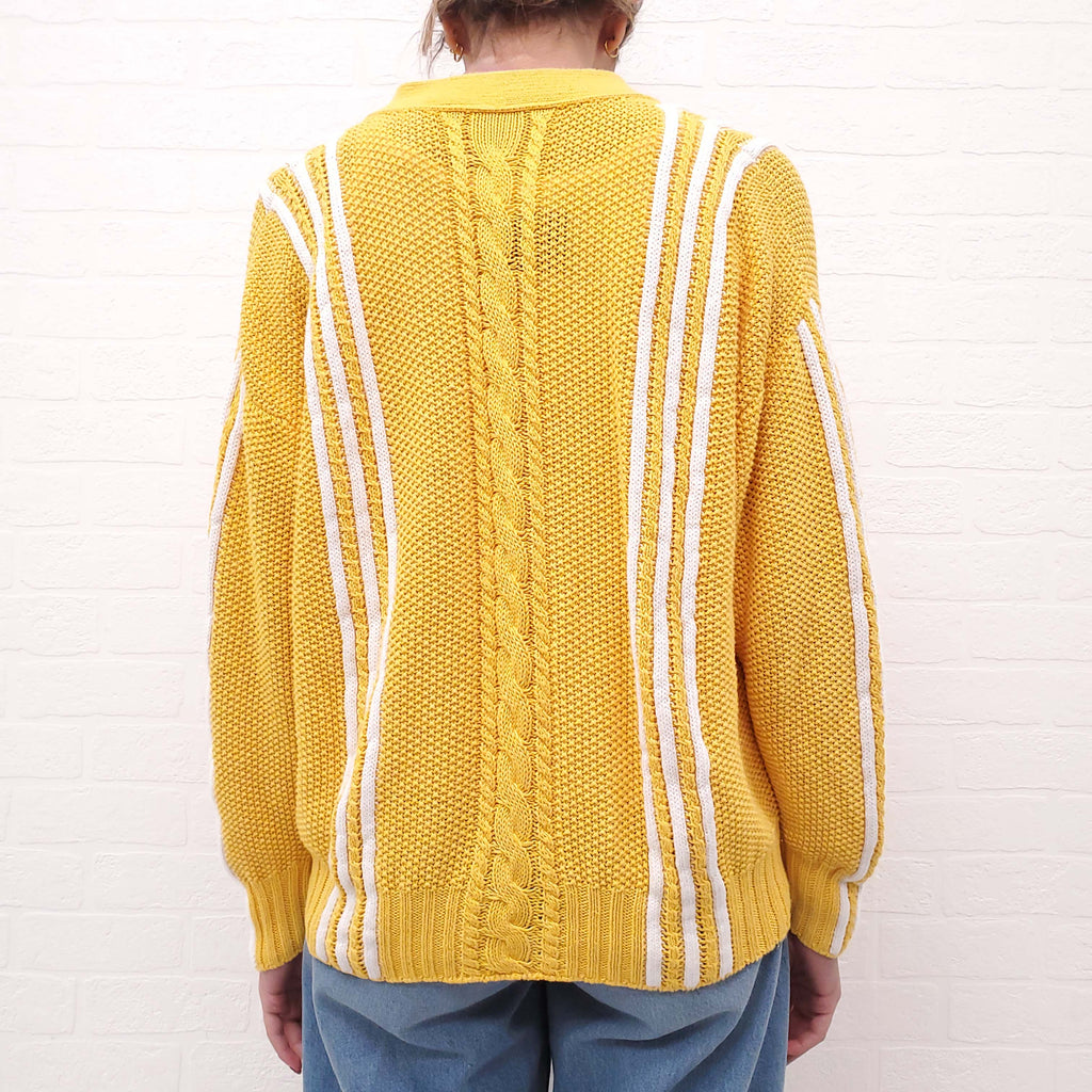 GUCCI X ADIDAS YELLOW CABLE KNIT CARDIGAN - SIZE M