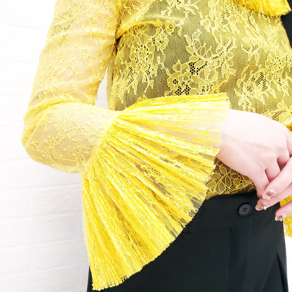 GUCCI YELLOW LACE BLOUSE WITH BLACK RIBBON DETAIL - SIZE 38