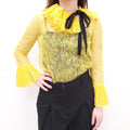 GUCCI YELLOW LACE BLOUSE WITH BLACK RIBBON DETAIL - SIZE 38