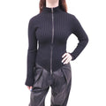 GUIZIO BLACK RIBBED ZIP UP SWEATER - SIZE M