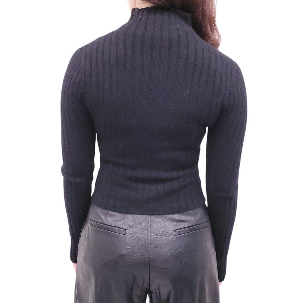 GUIZIO BLACK RIBBED ZIP UP SWEATER - SIZE M