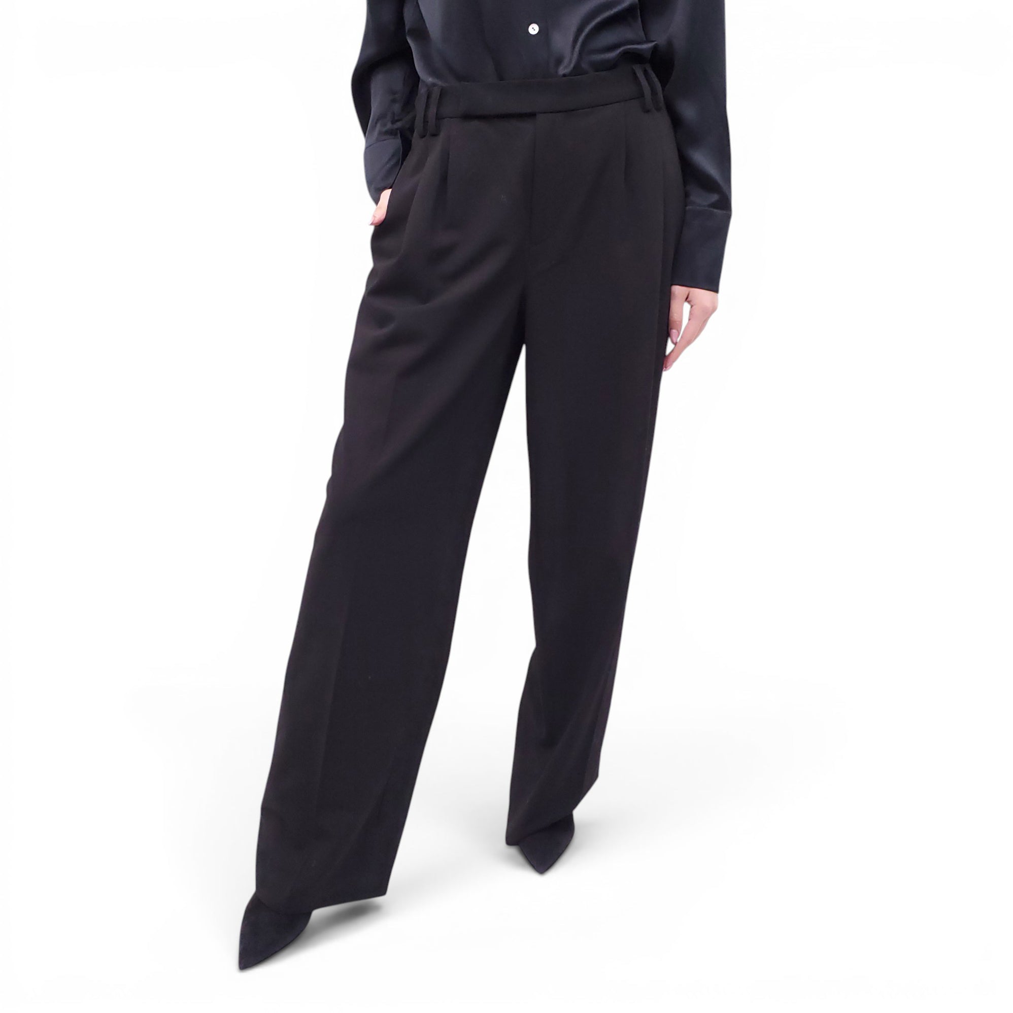 GUIZIO BLACK WIDE LEG TROUSERS - SIZE L