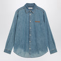 Miu Miu Bleached Cotton Chambray Shirt In Light Blue Women