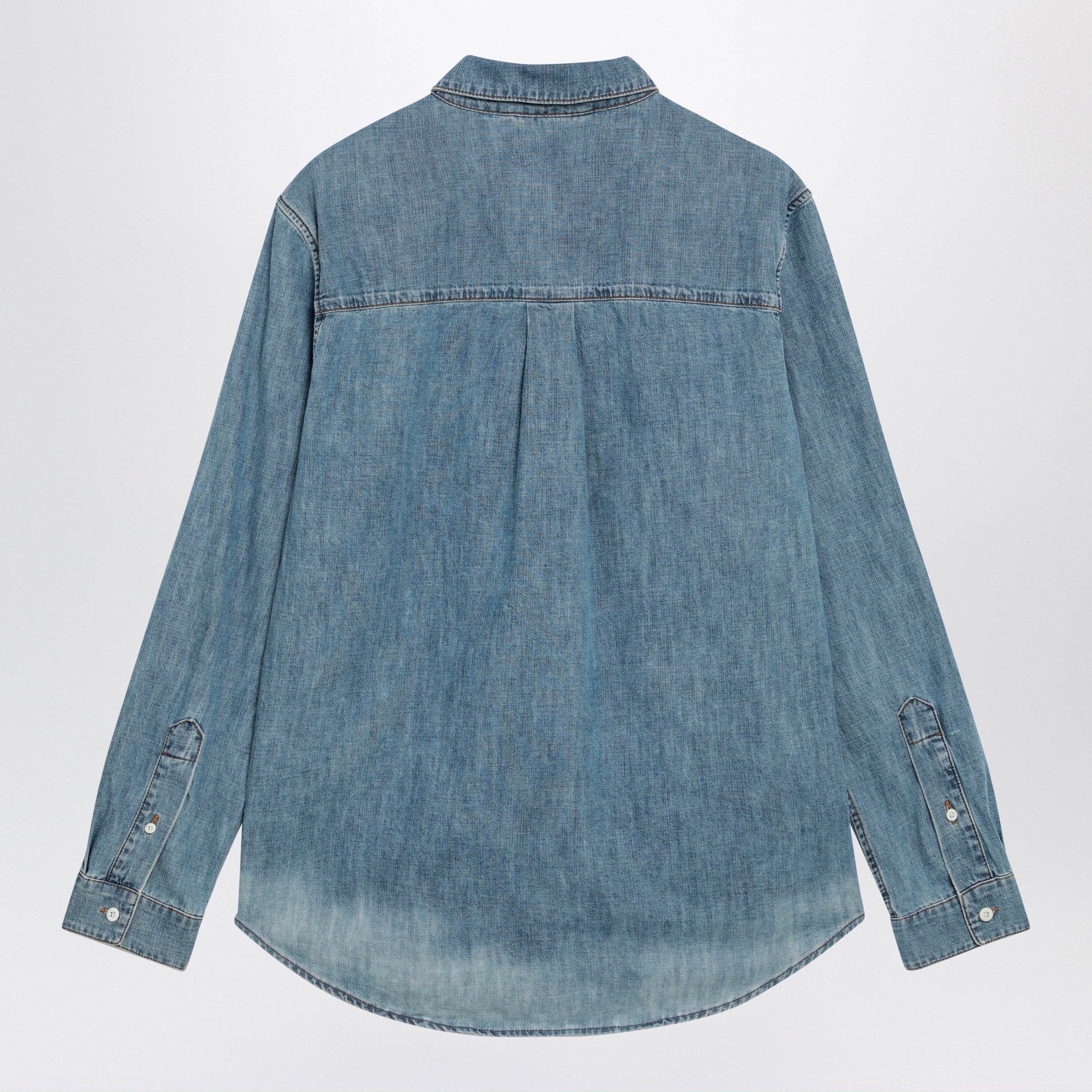 Miu Miu Bleached Cotton Chambray Shirt In Light Blue Women