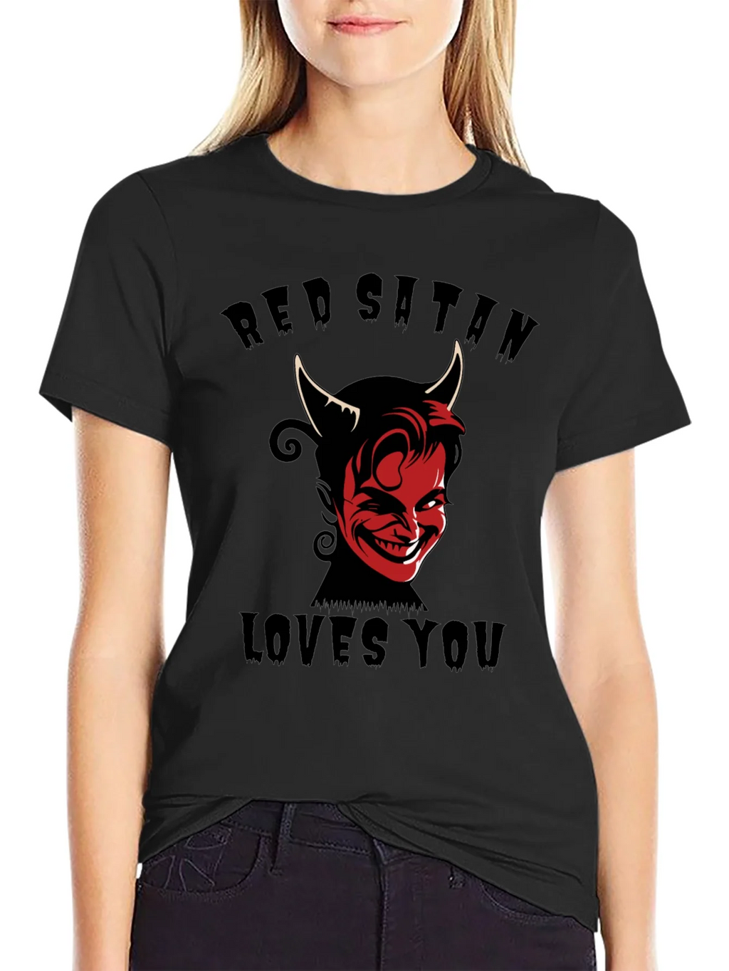 Red Satan Loves You T-Shirt - Graphic Print Tee