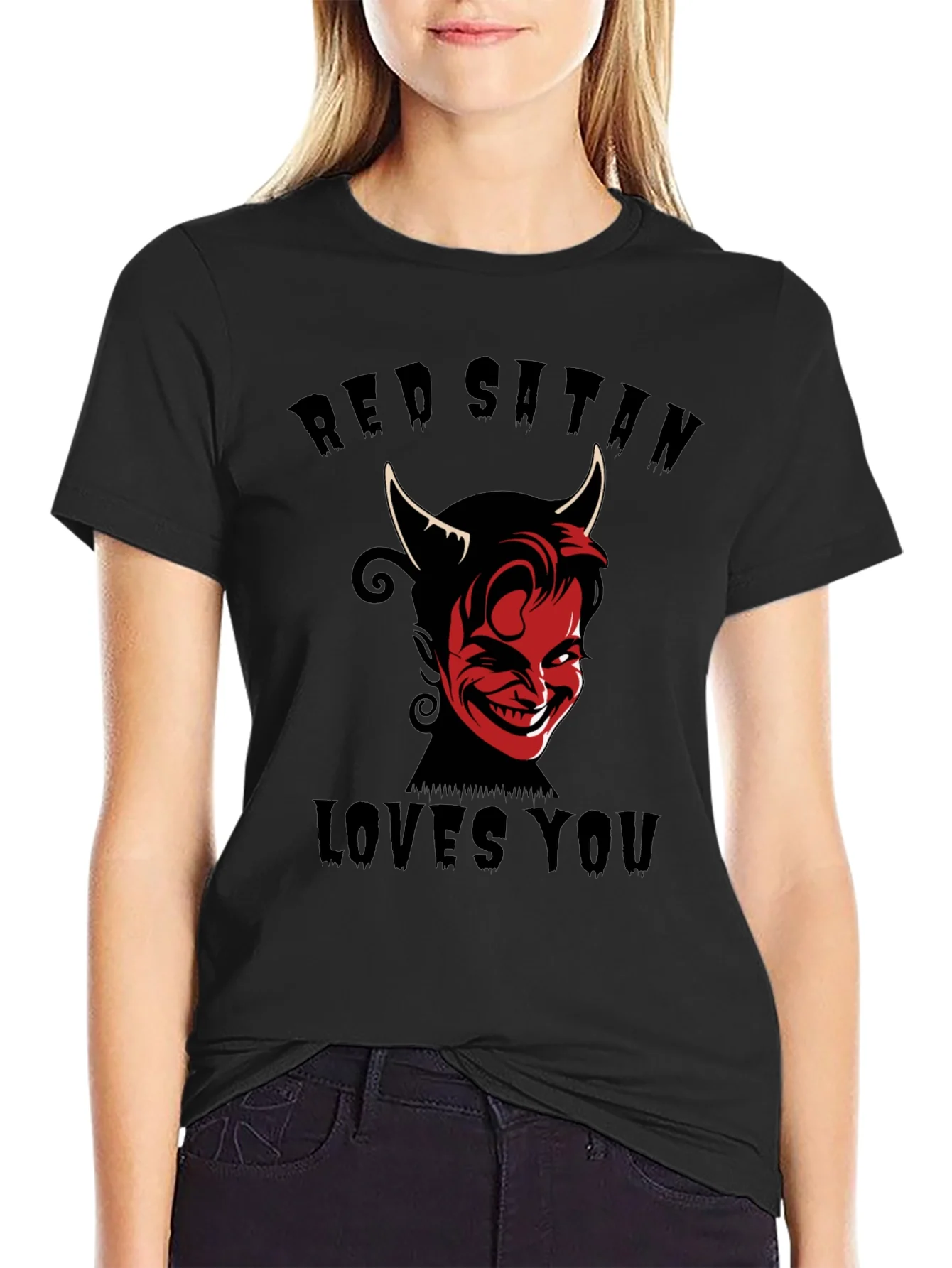 Red Satan Loves You T-Shirt - Graphic Print Tee