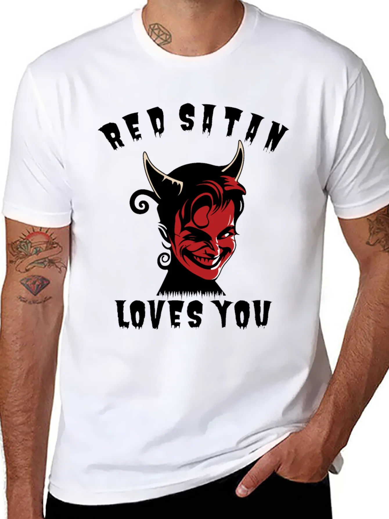 Red Satan Loves You T-Shirt - Graphic Print Tee