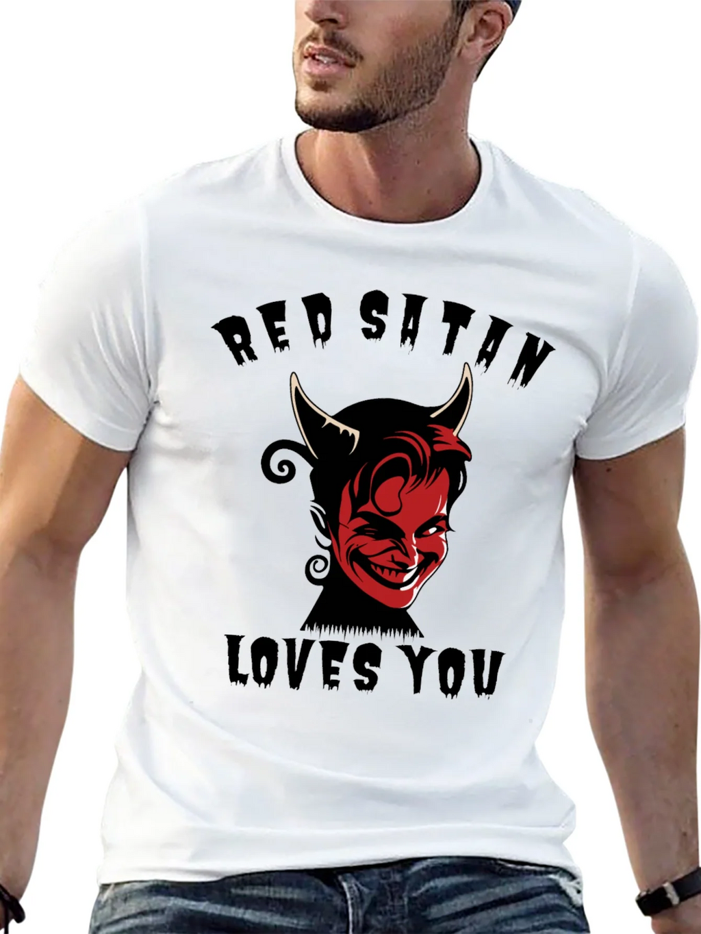 Red Satan Loves You T-Shirt - Graphic Print Tee