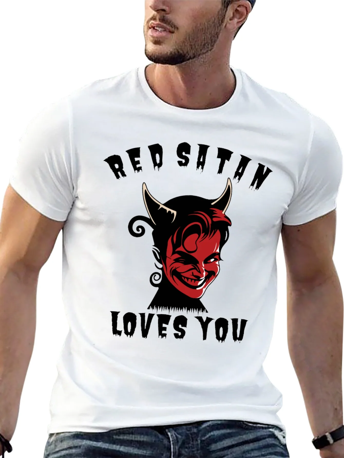 Red Satan Loves You T-Shirt - Graphic Print Tee